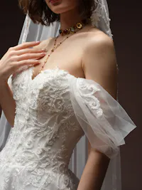 Regal off-the-shoulder tulle cap-sleeves