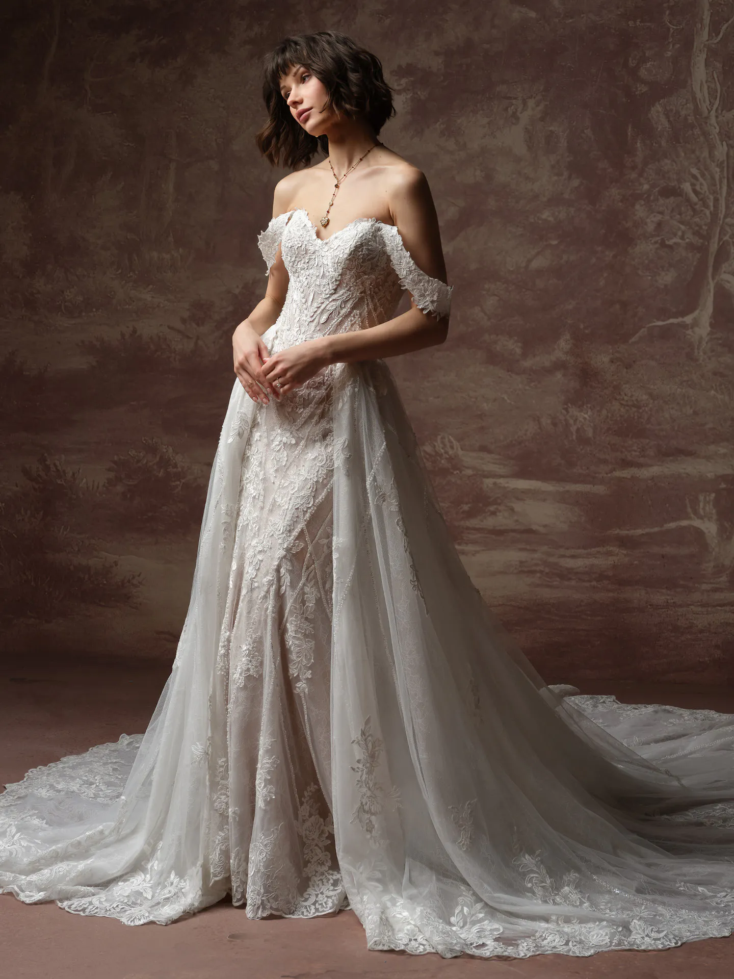 Sottero and Midgley Hester lace wedding dress, front view.