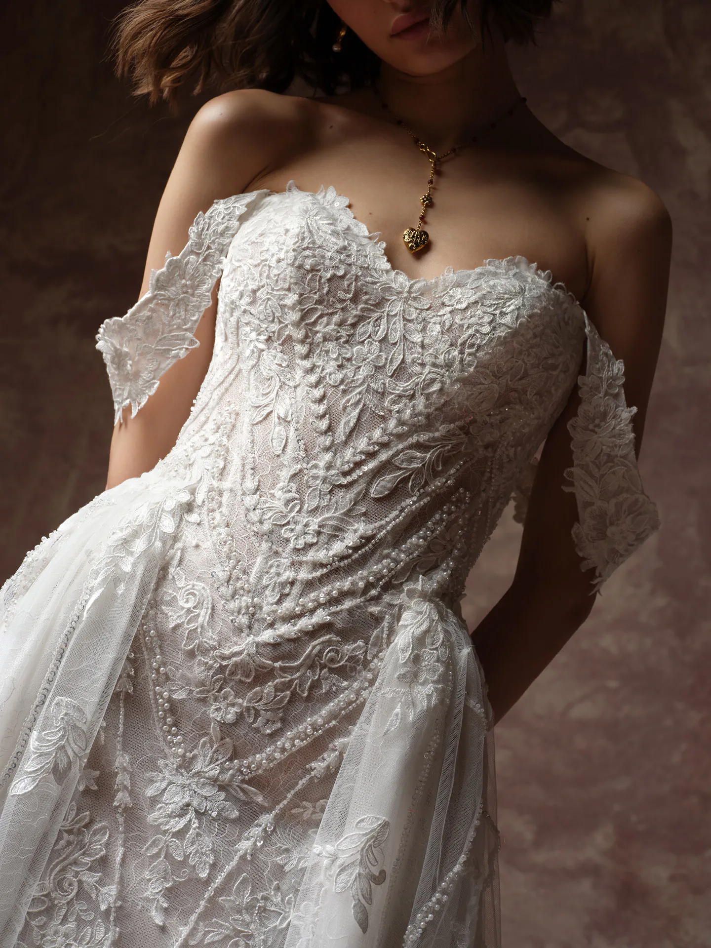 Sottero and Midgley Hester sequined lace bodice wedding dress, front view.