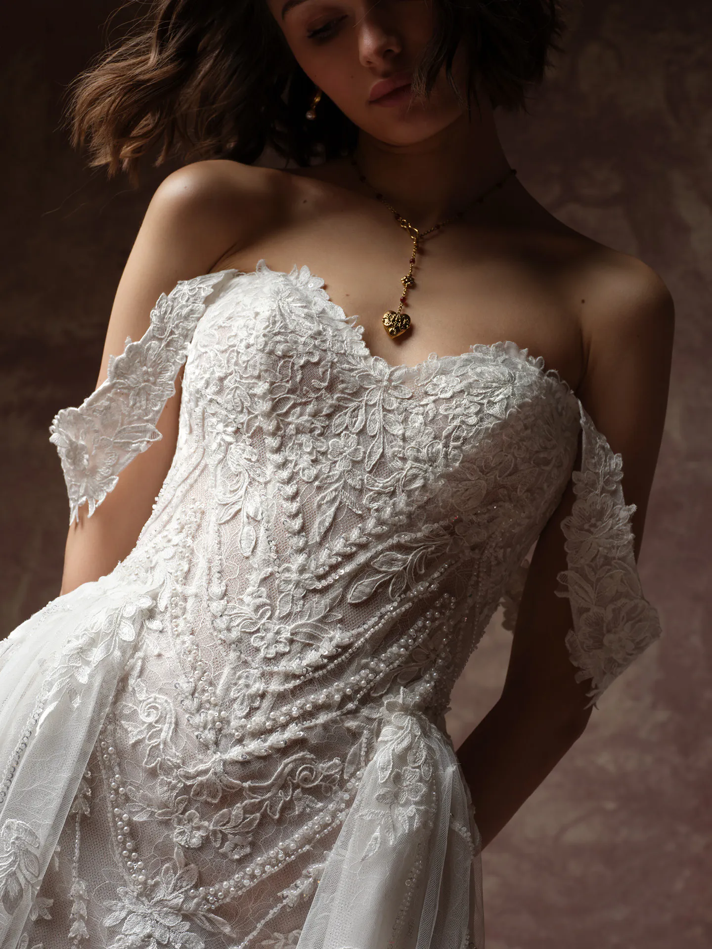 Sottero and Midgley Hester detachable cap sleeves, front view.