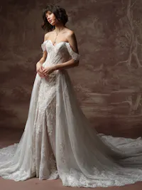 Chic beaded and sequin lace detachable bridal train