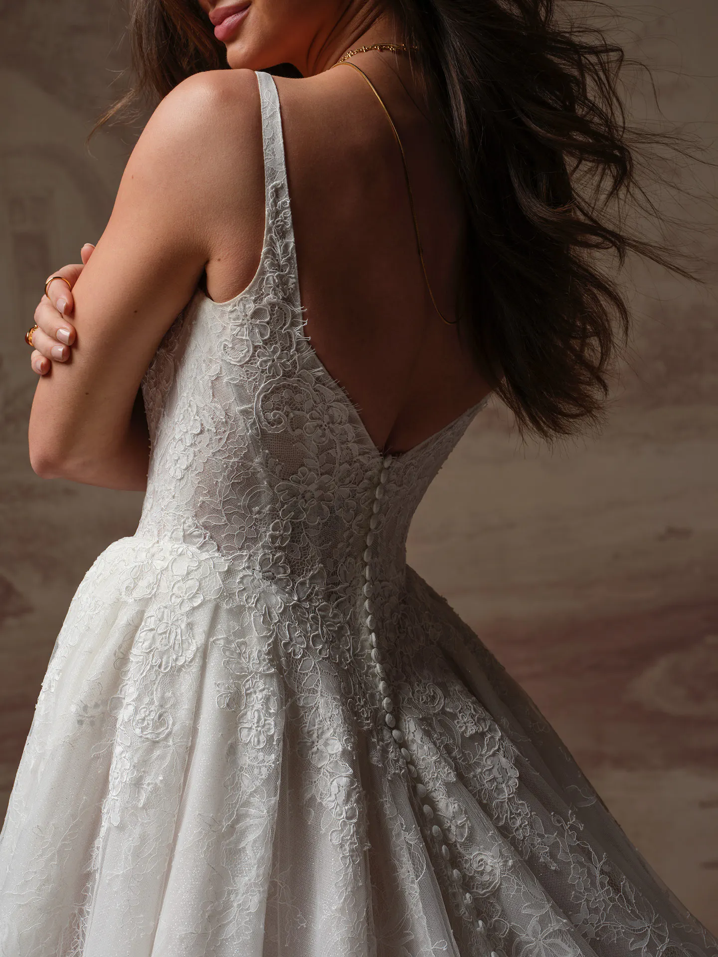 Sottero and Midgley Ivandra, back view, lace detail, ballgown style.
