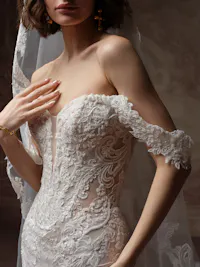 Intricate beaded illusion lace bridal cap-sleeves