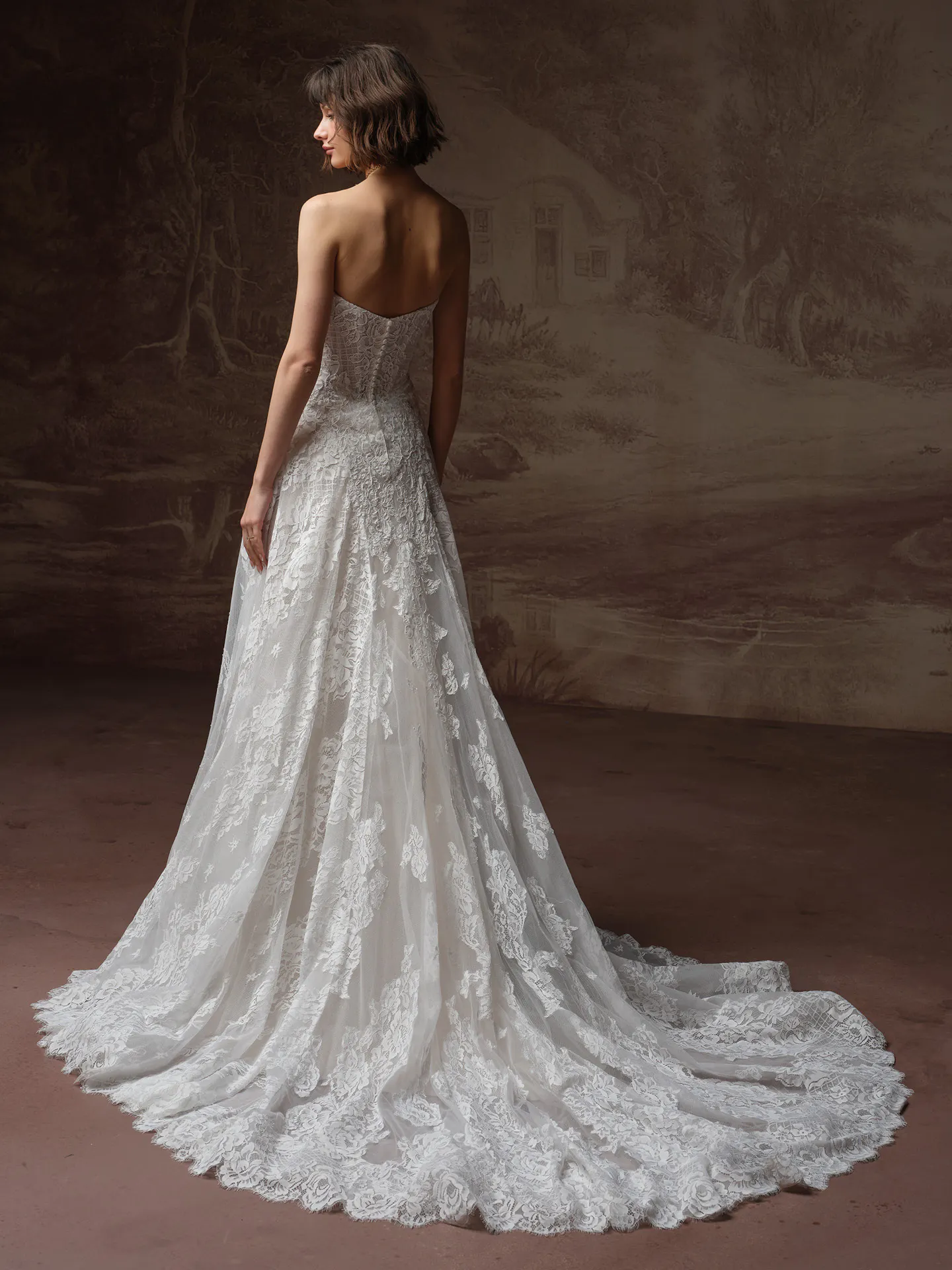 Sottero and Midgley Keeva lace A-line dress, back view.