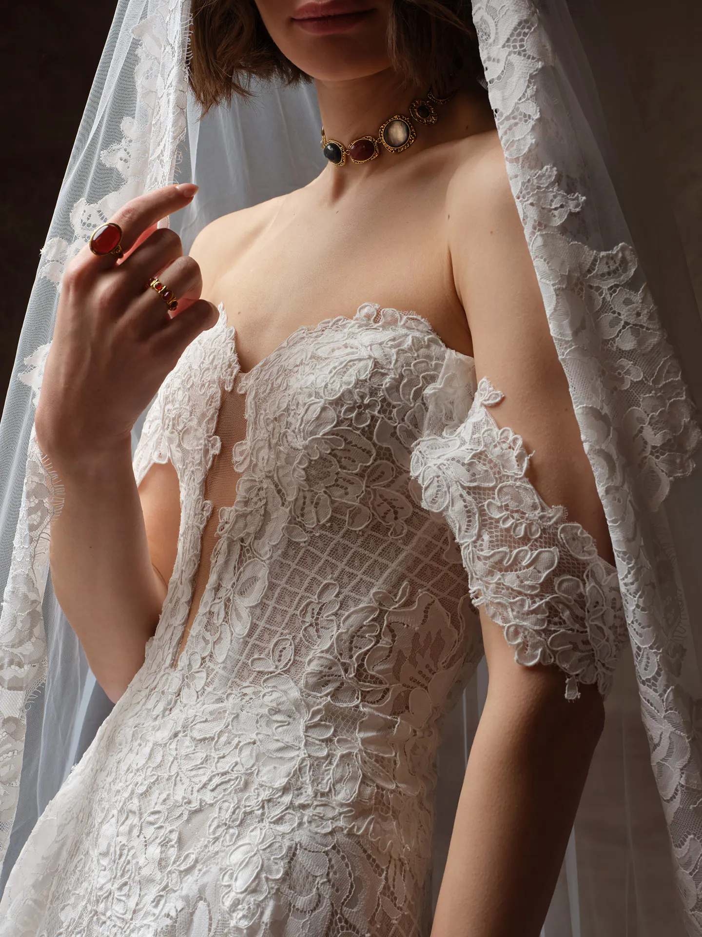 Sottero and Midgley Keeva detachable cap sleeves, front view.