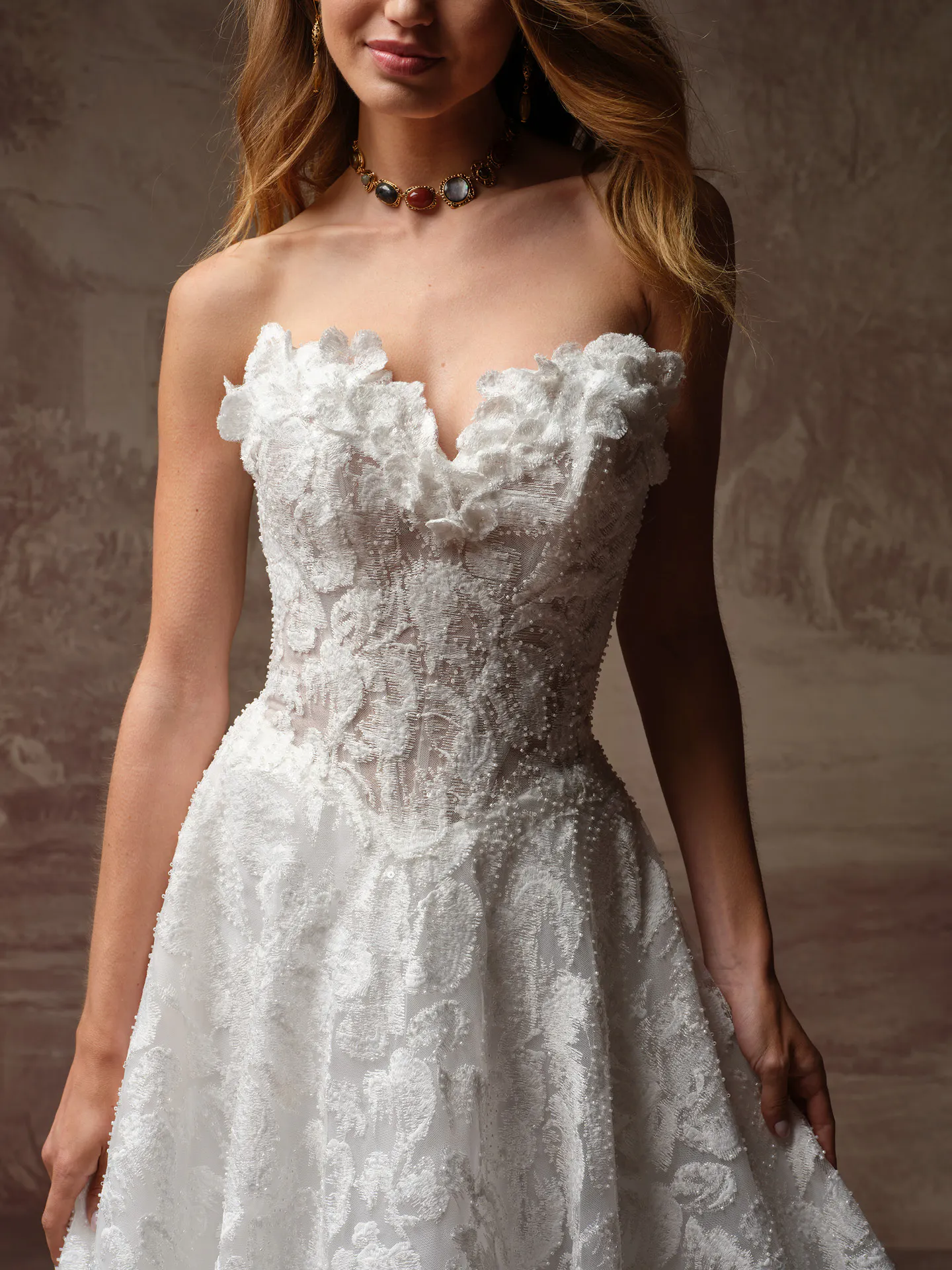 white lace beaded dress Merrigan A-Line Wedding | Sottero and Midgley Evening gown