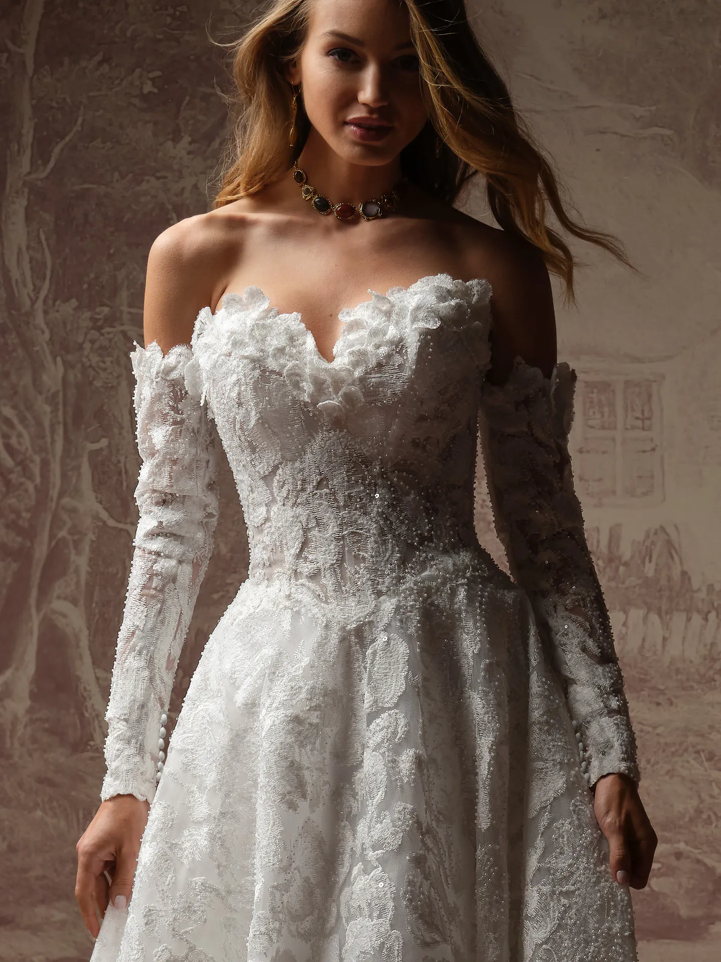 Sottero and Midgley Merrigan detachable sleeves, front view.