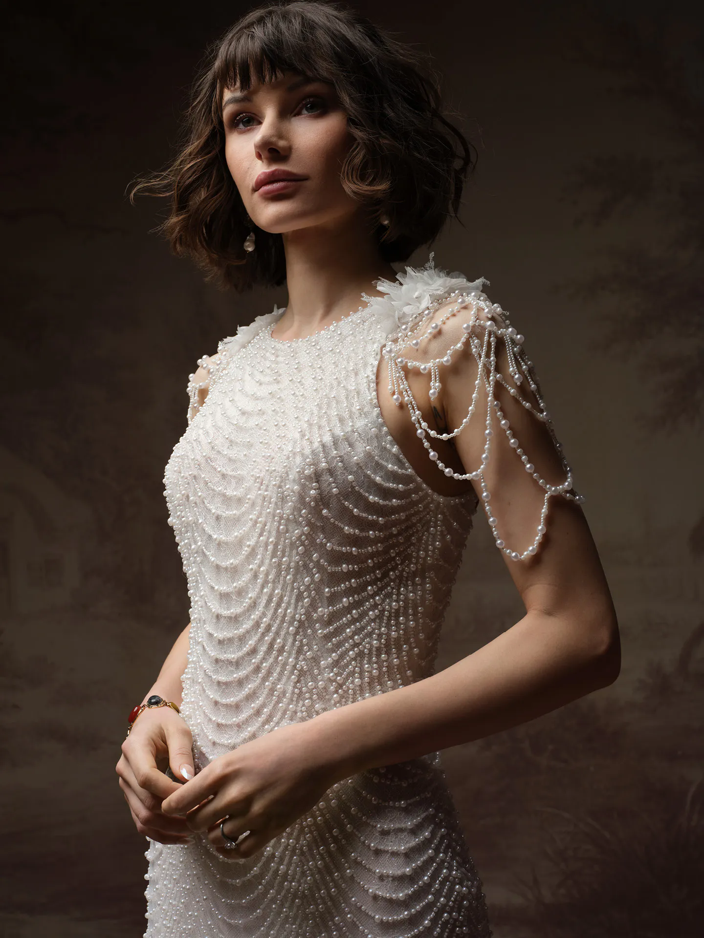 Sottero and Midgley Oleta detachable cap sleeves, front view.