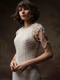 Grand draped pearl 3-D floral bridal sleeves