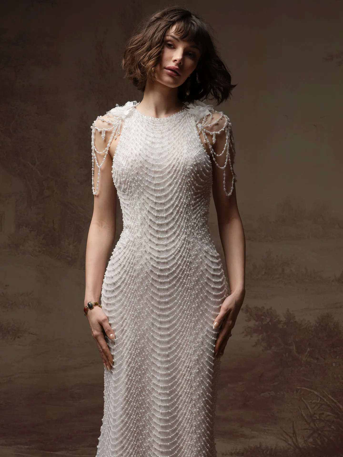 Sottero and Midgley Oleta detachable cap sleeves, front view.