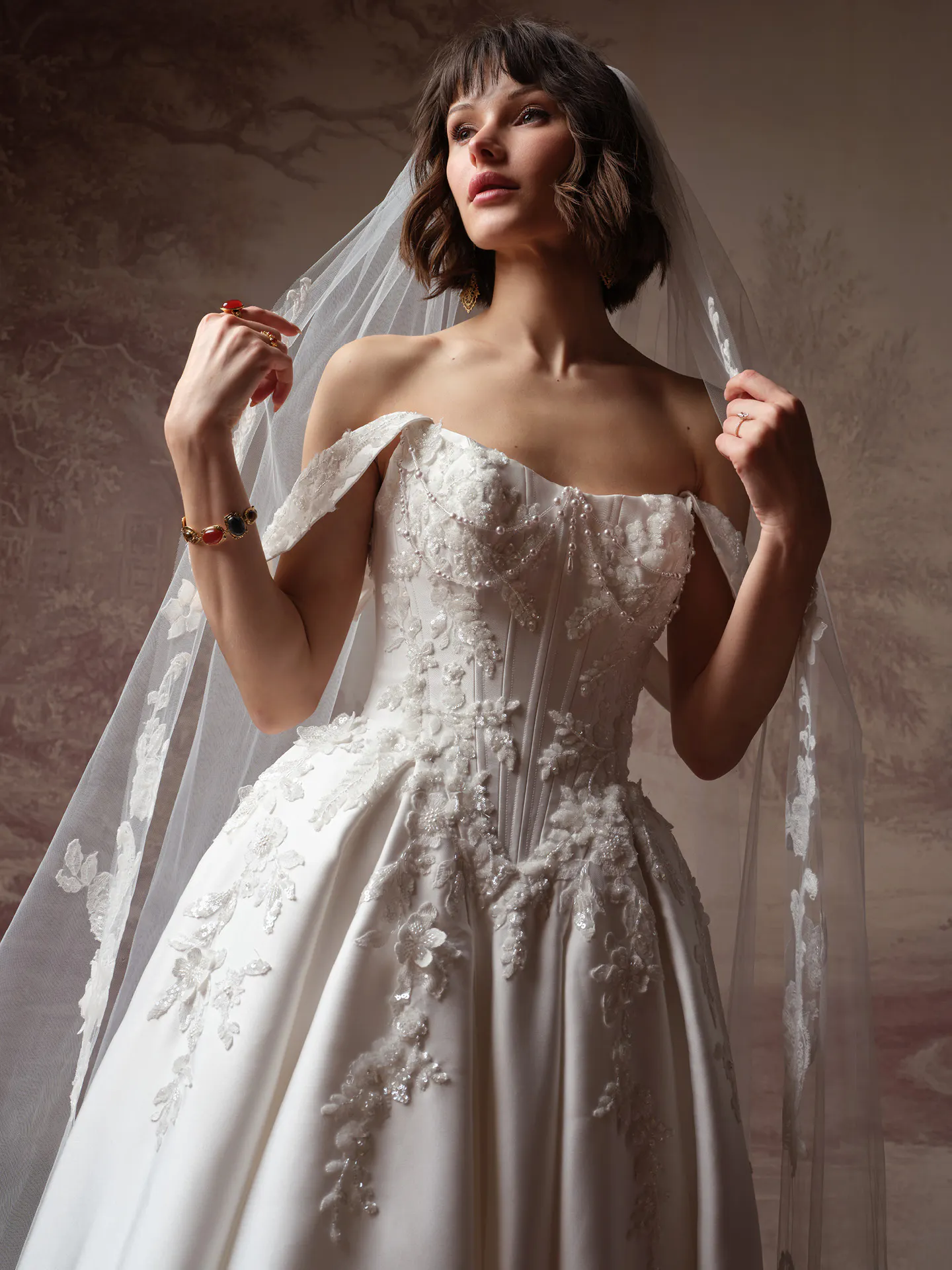 Sottero and Midgley Petra, front view 3-D beaded lace wedding dress.