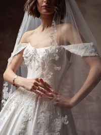 Chic beaded motif satin wedding dress sleeves