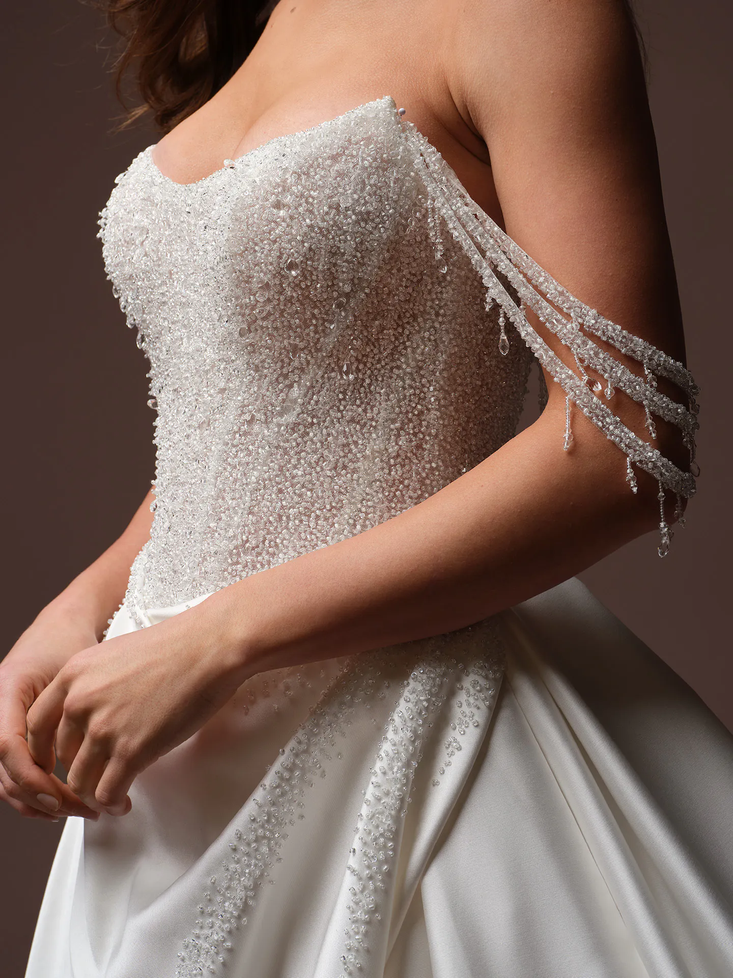 Sottero and Midgley Rumi beaded bodice ballgown, side view.