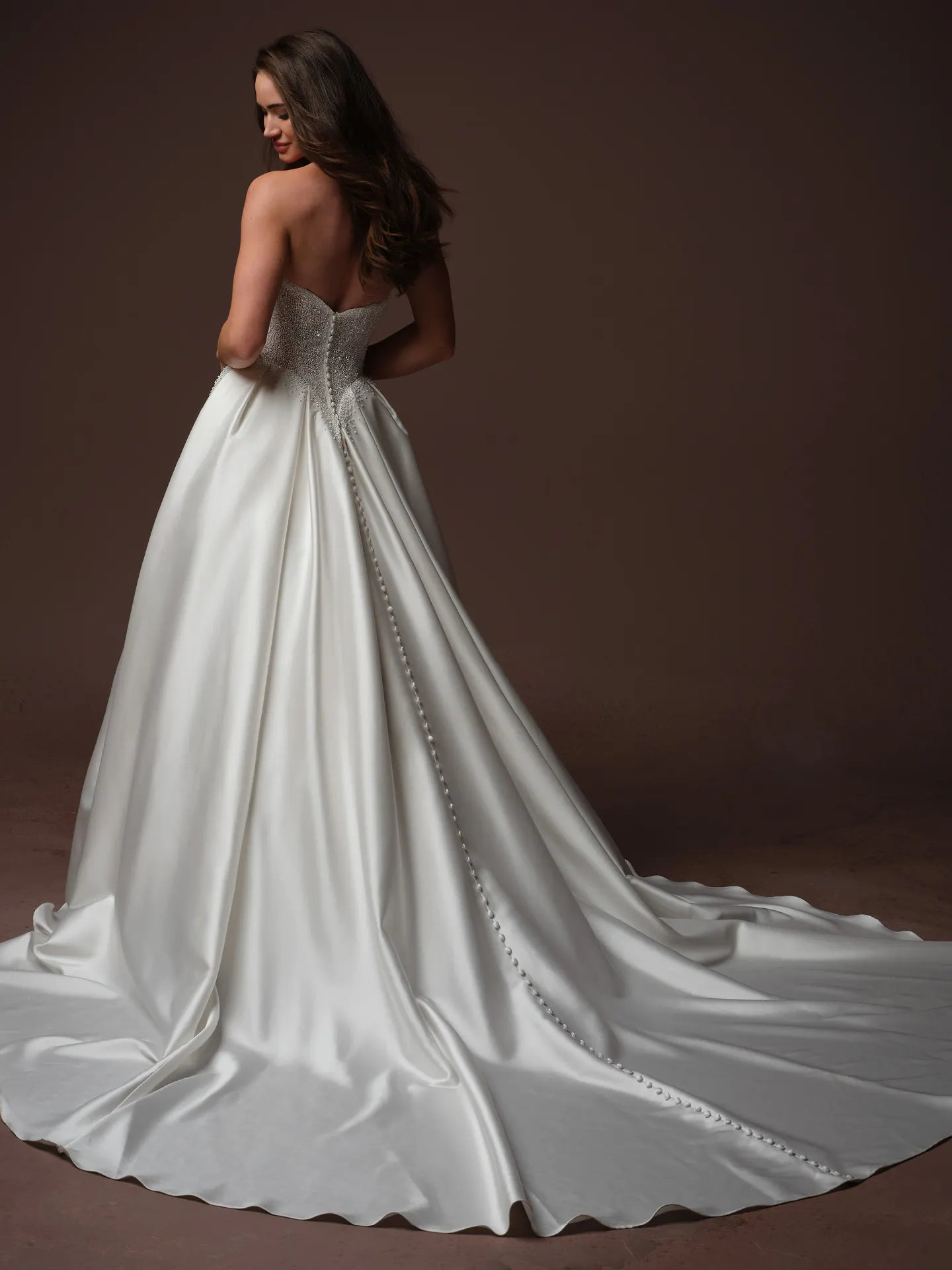 Rumi beaded bodice ballgown, back view Sottero and Midgley.