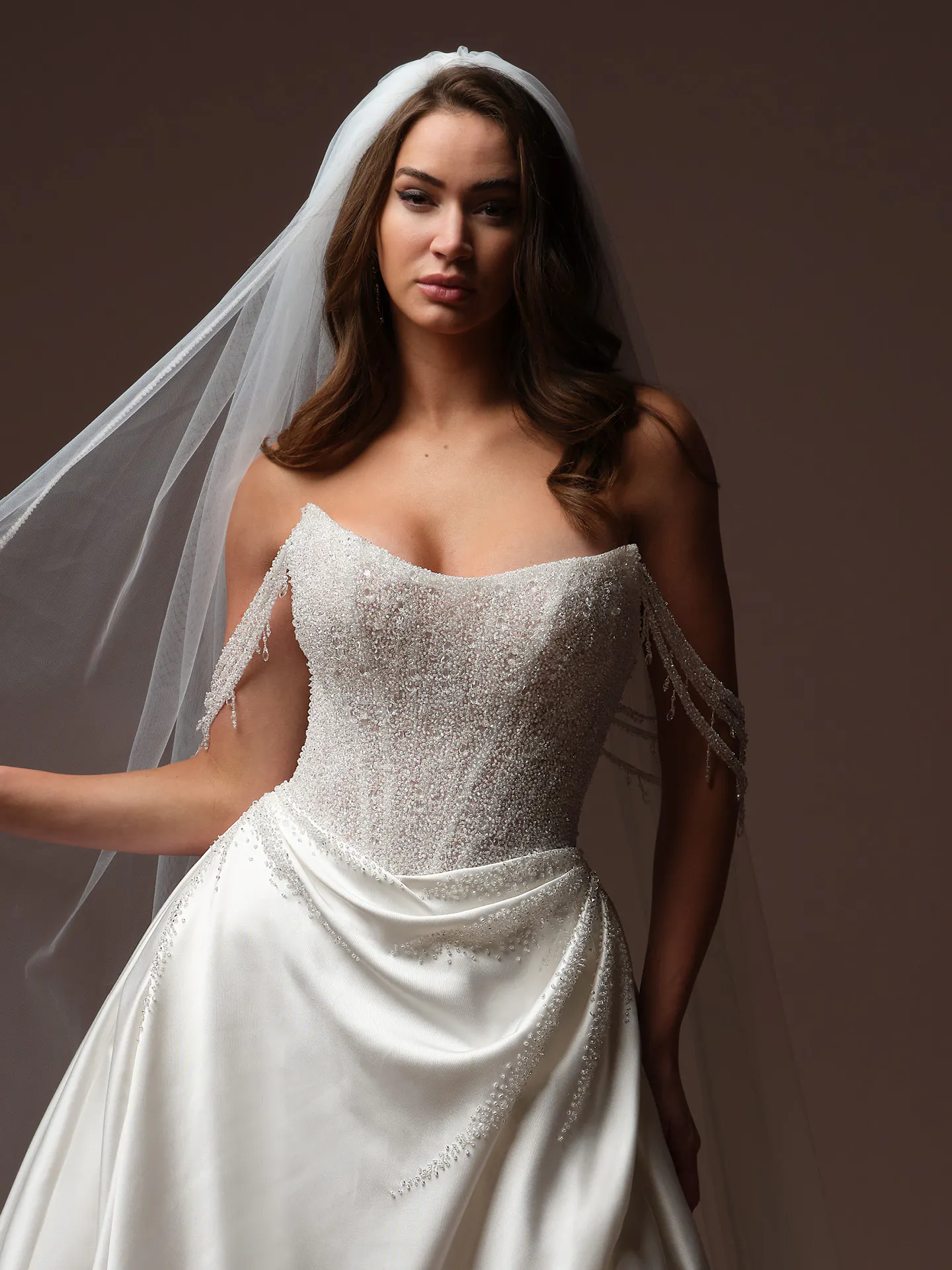 Sottero and Midgley Rumi detachable cap sleeves, front view.