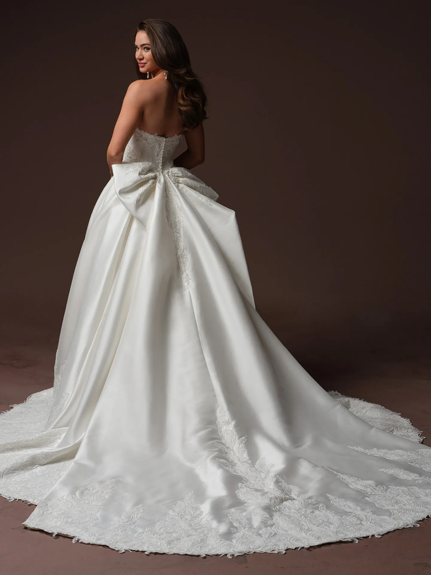 Sottero and Midgley Sandrine, back view lace basque waist wedding dress.