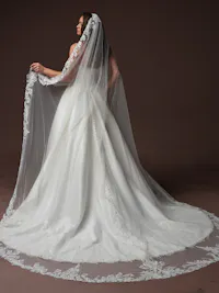 Couture beaded drop pearl edge bridal veil