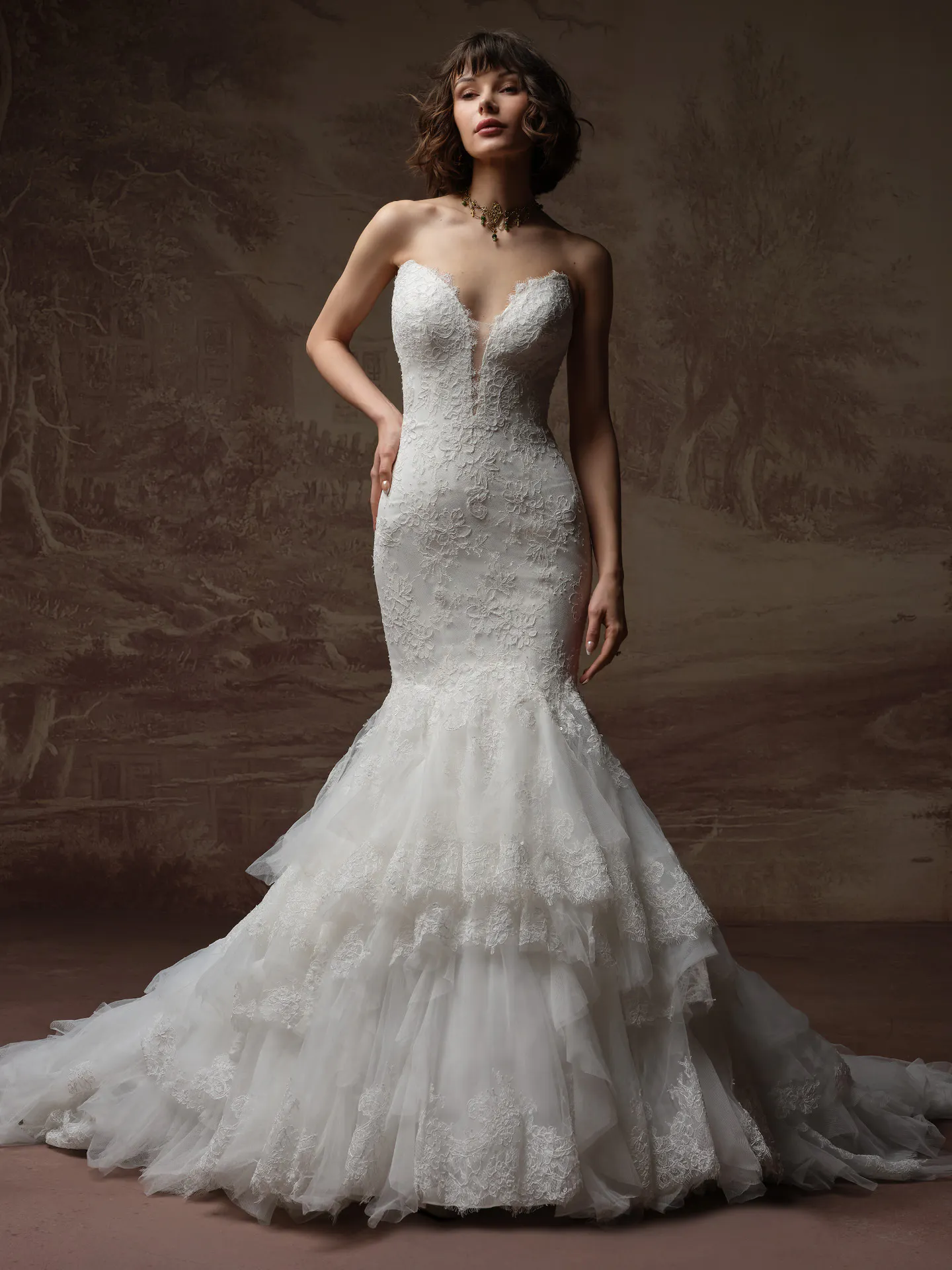 Sottero and Midgley Sauvignon lace mermaid wedding dress, front view.