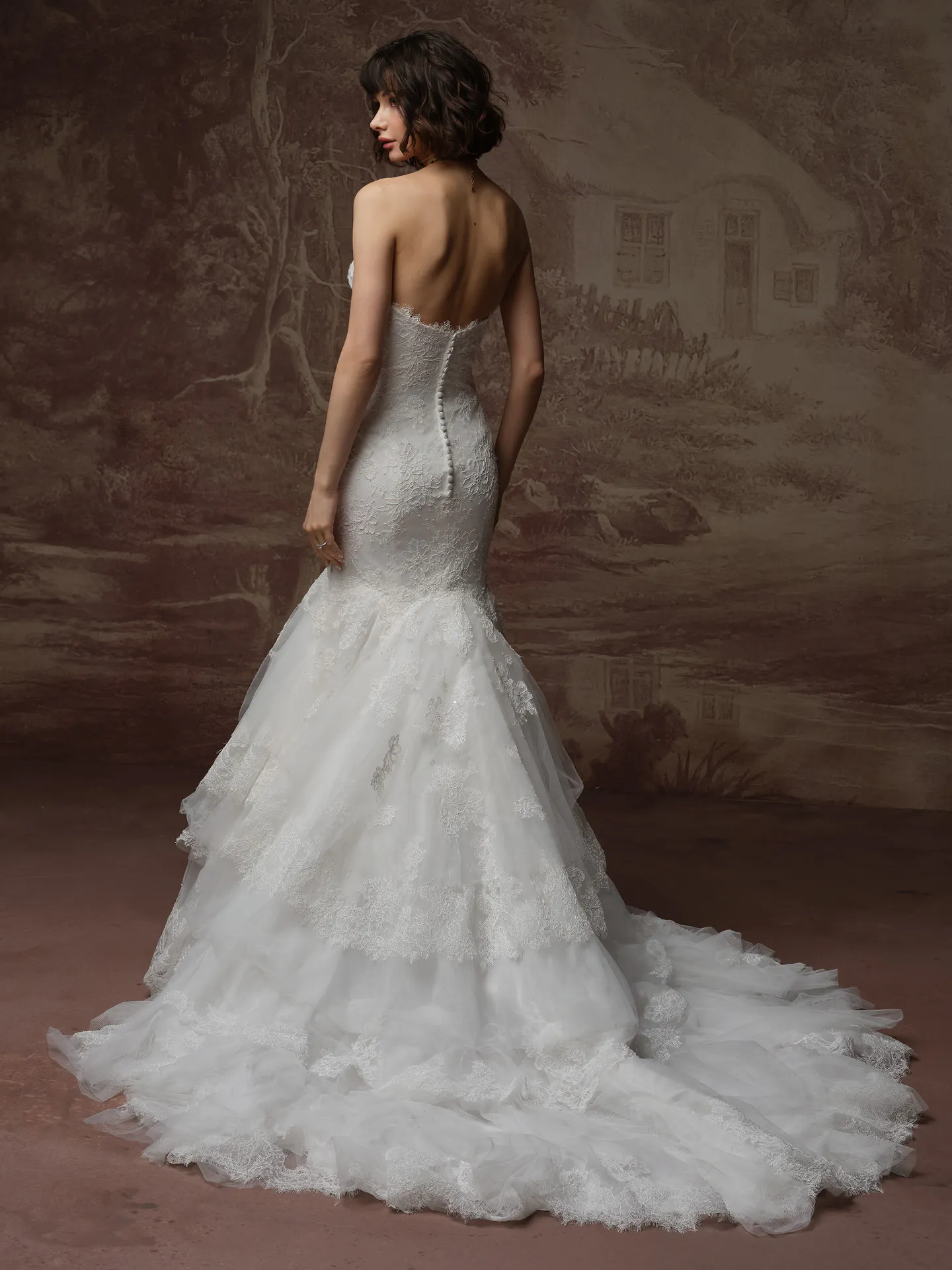 Sottero and Midgley Sauvignon, back view lace mermaid wedding dress.