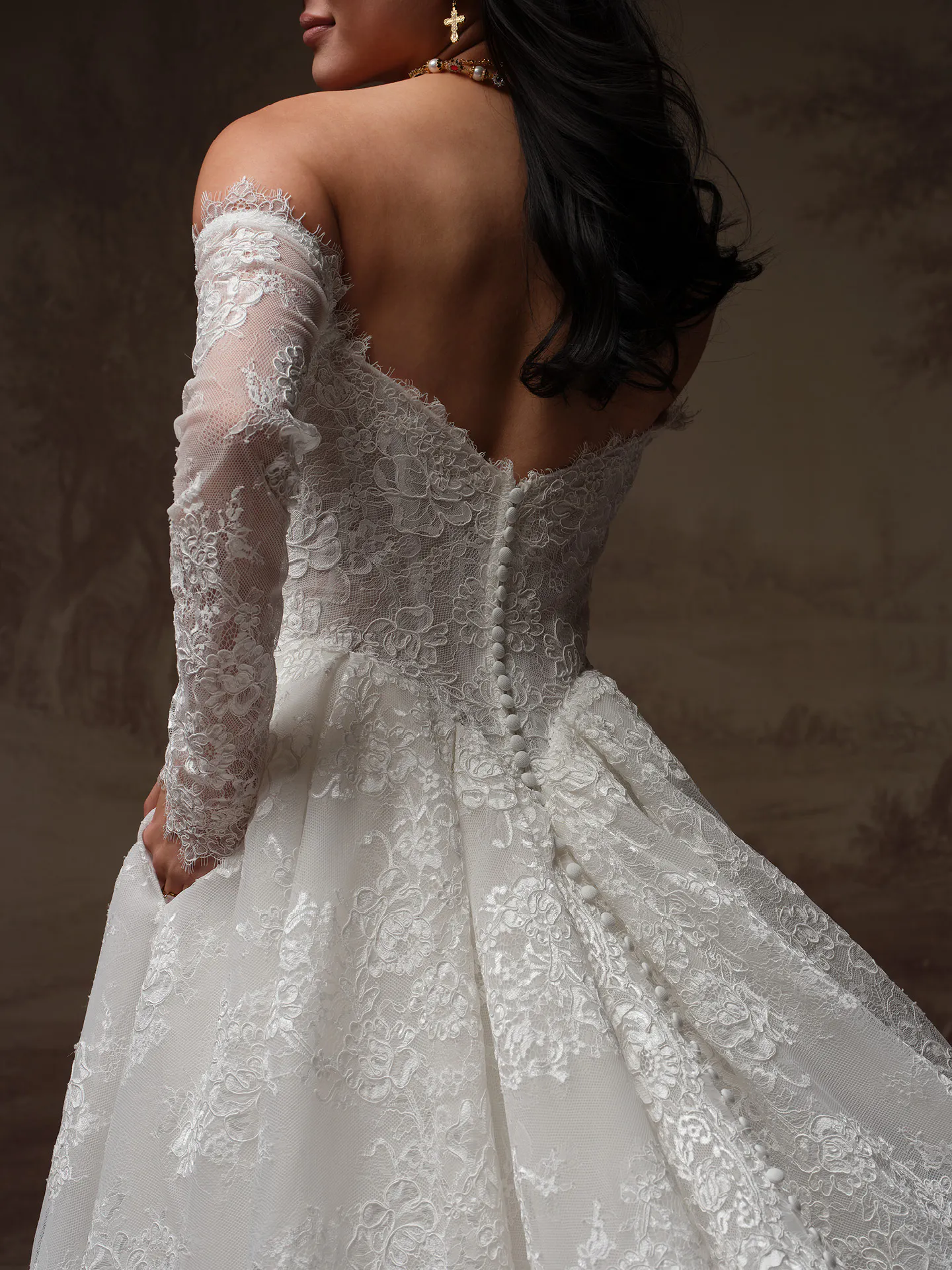 Sottero and Midgley Vespera, back view lace A-Line wedding dress.