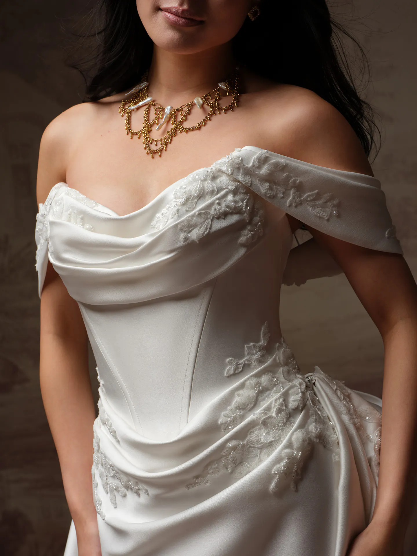 Sottero and Midgley Yadira detachable cap sleeves, front view.