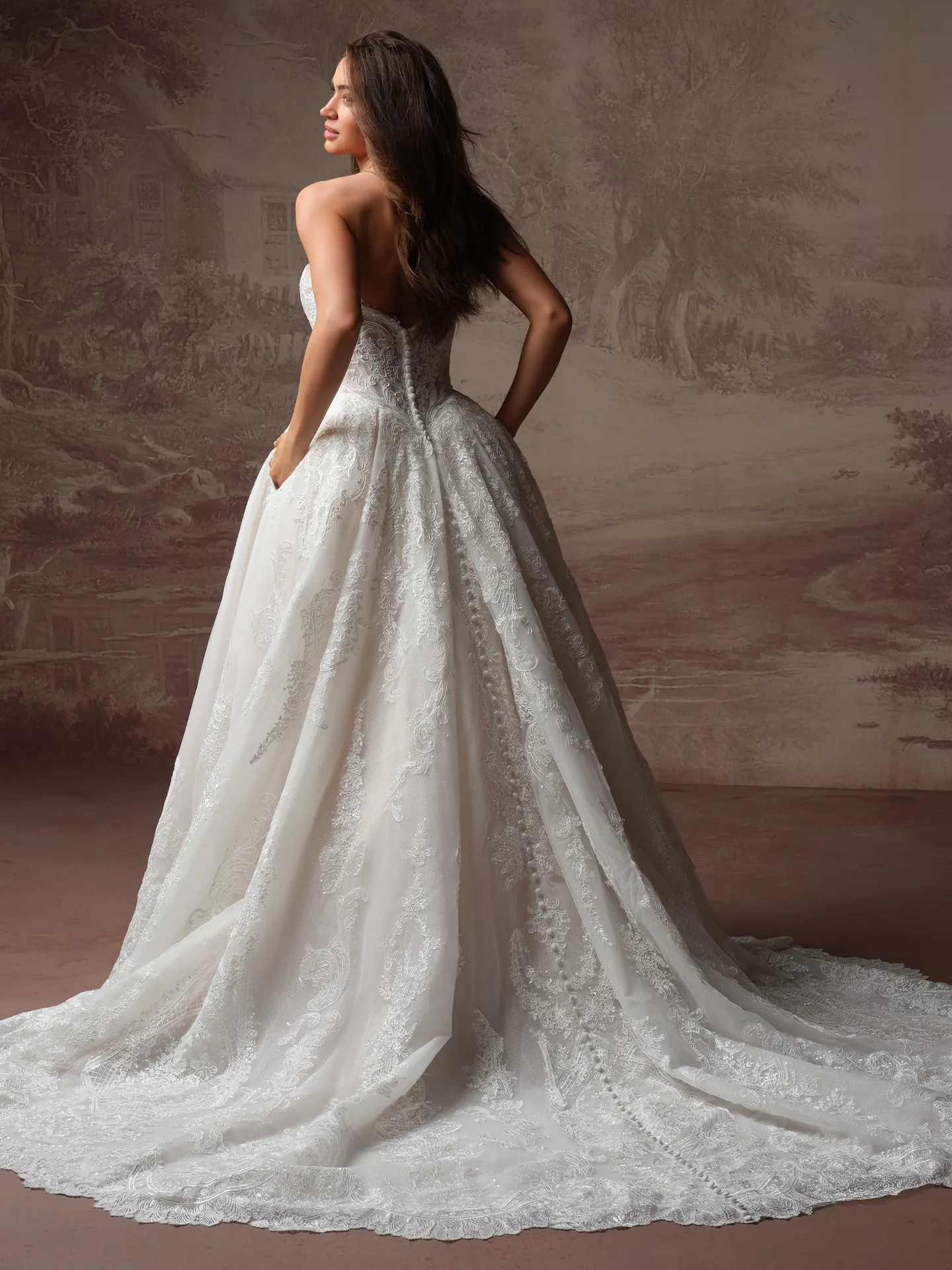 Sottero and Midgley Yesenia, back view sequin lace ballgown wedding dress.