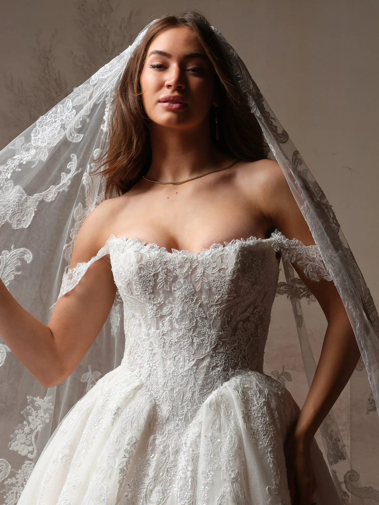 Sottero and Midgley Yesenia detachable cap sleeves, front view.