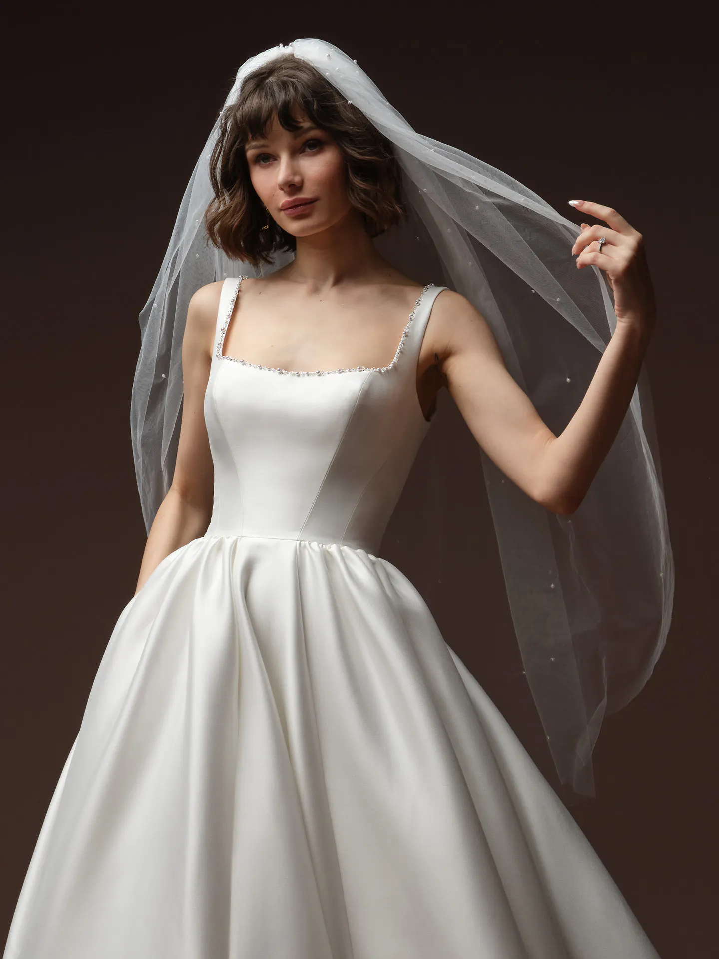 Maggie Sottero Veil Accessory - Soft Scattered Pearl Veil 004 accessory, front view.