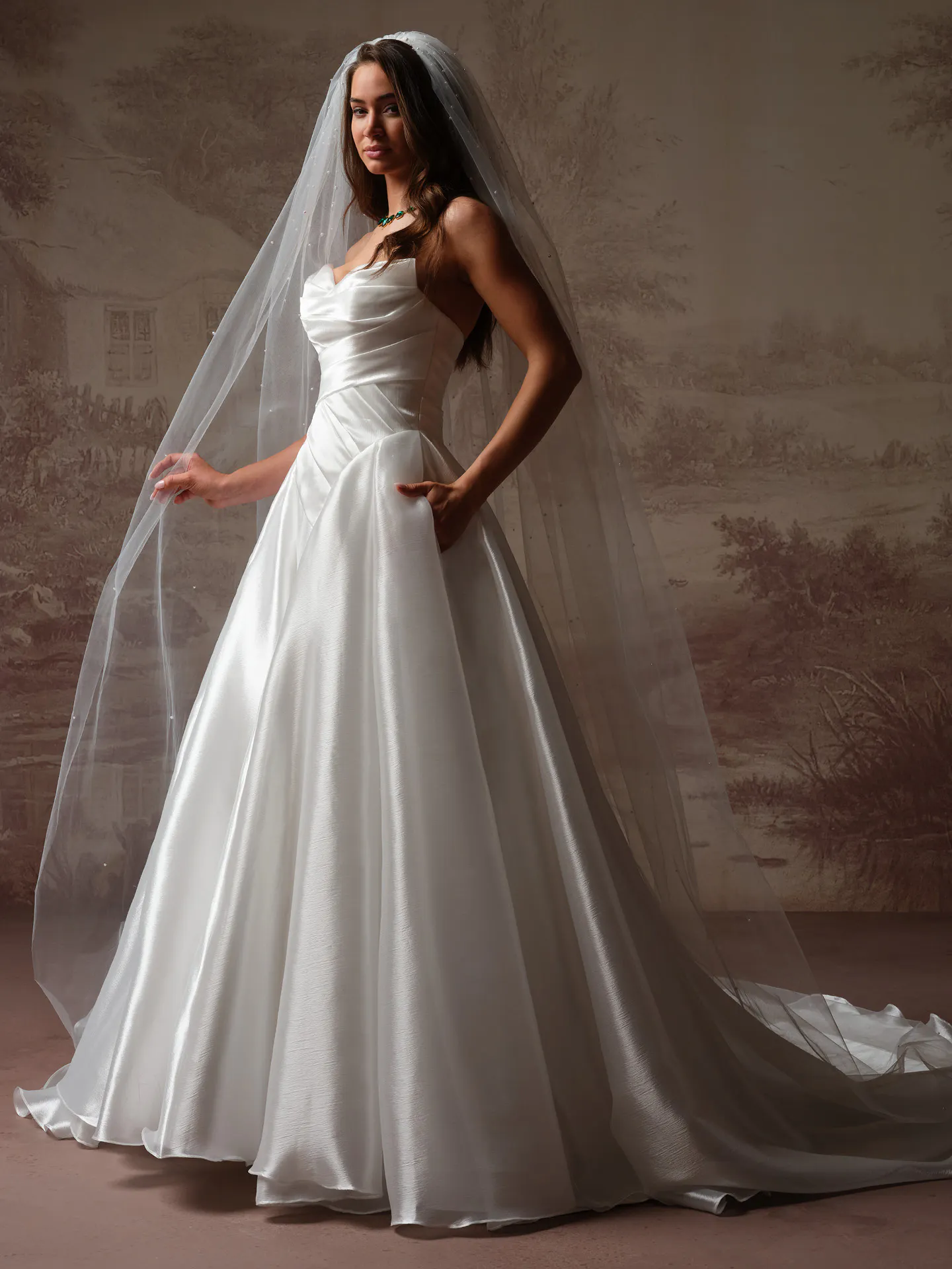 Maggie Sottero Veil Accessory - Soft Scattered Pearl Veil 004 accessory, front view.