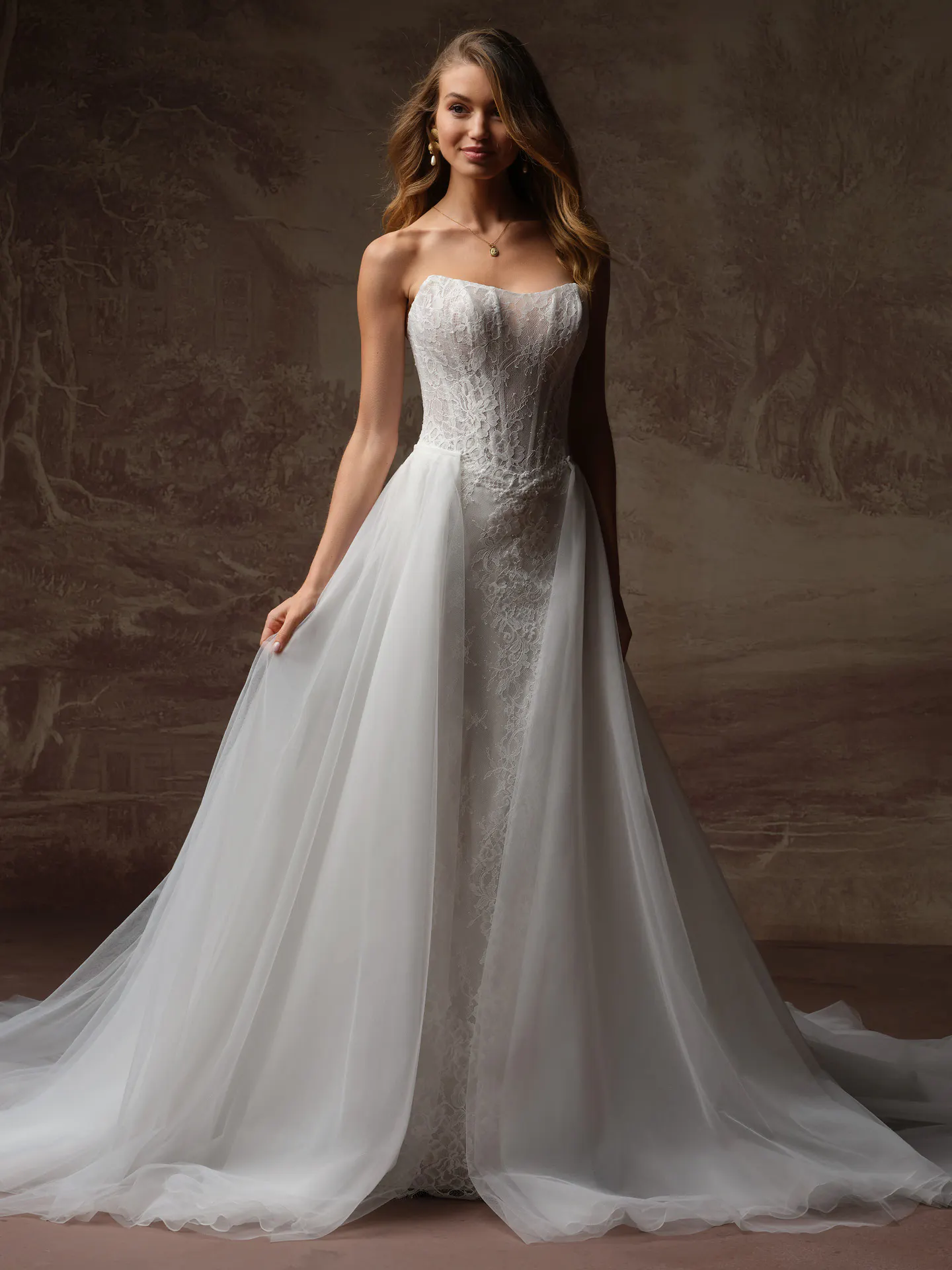 Maggie Sottero Detachable Train Accessory - Plain Tulle 009 accessory, front view.
