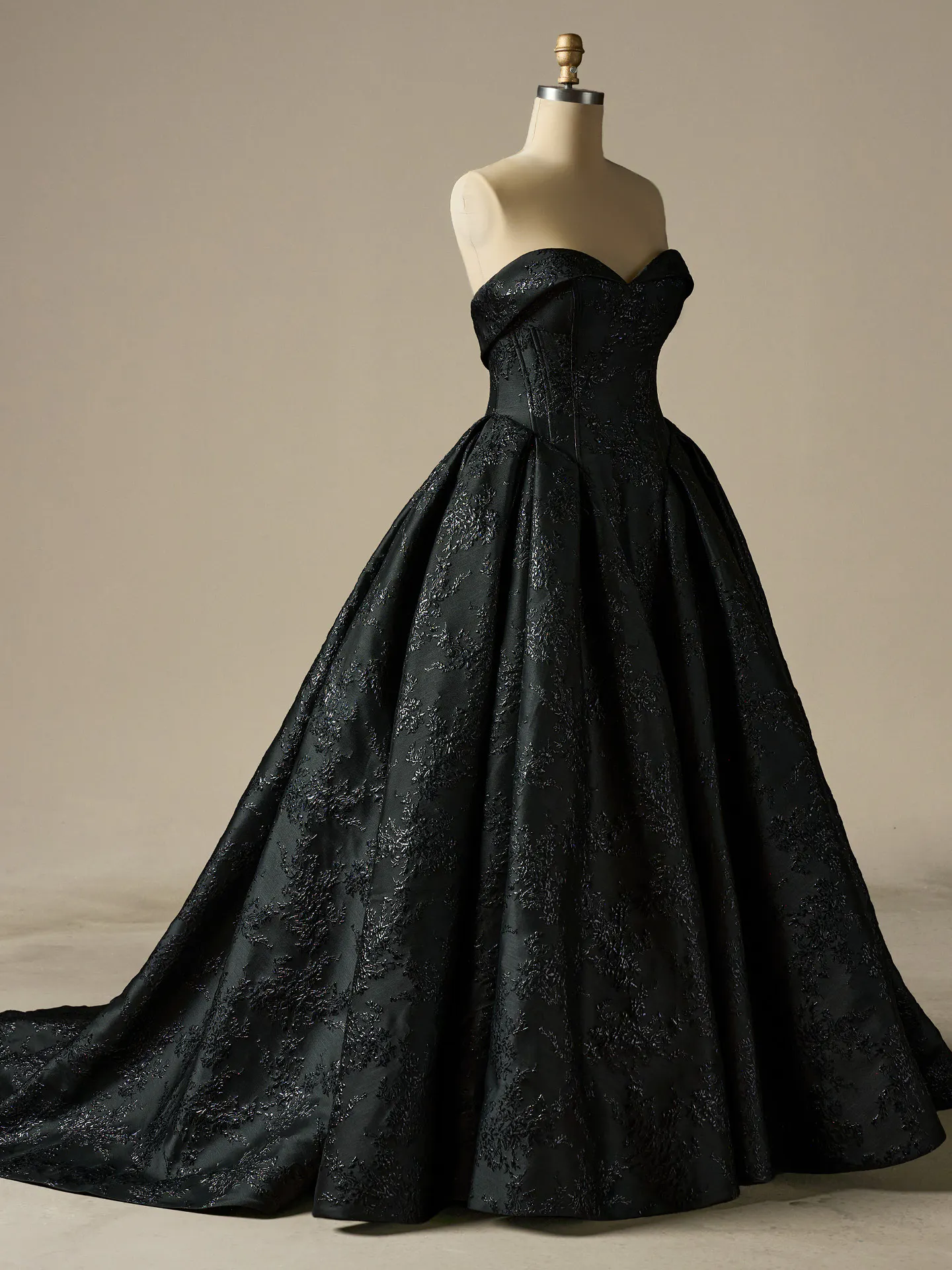 Sottero and Midgley ball gown front view with blue floral jacquard fabric.