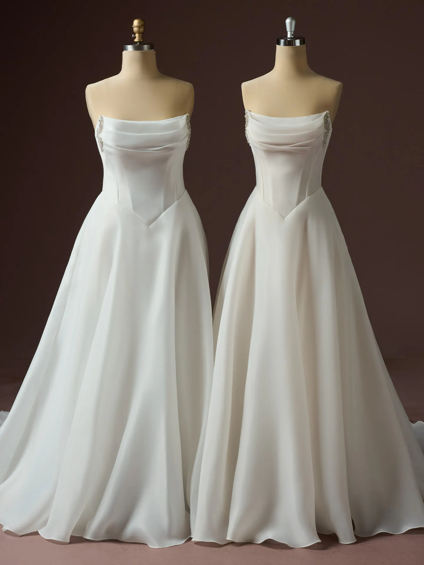 Maggie Sottero Abilene front view A-line wedding dress on display mannequin.