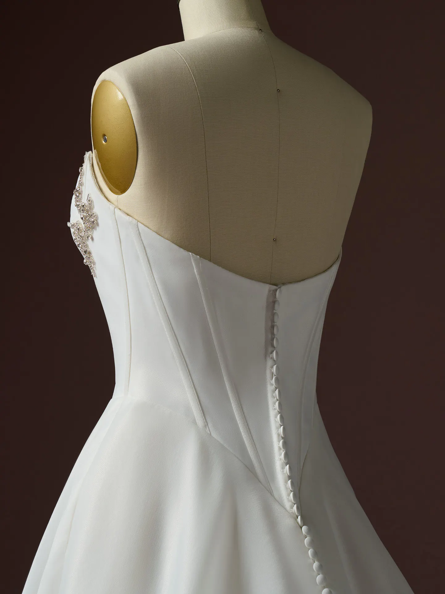 Abilene back view, basque waist, organza A-Line dress, Maggie Sottero.