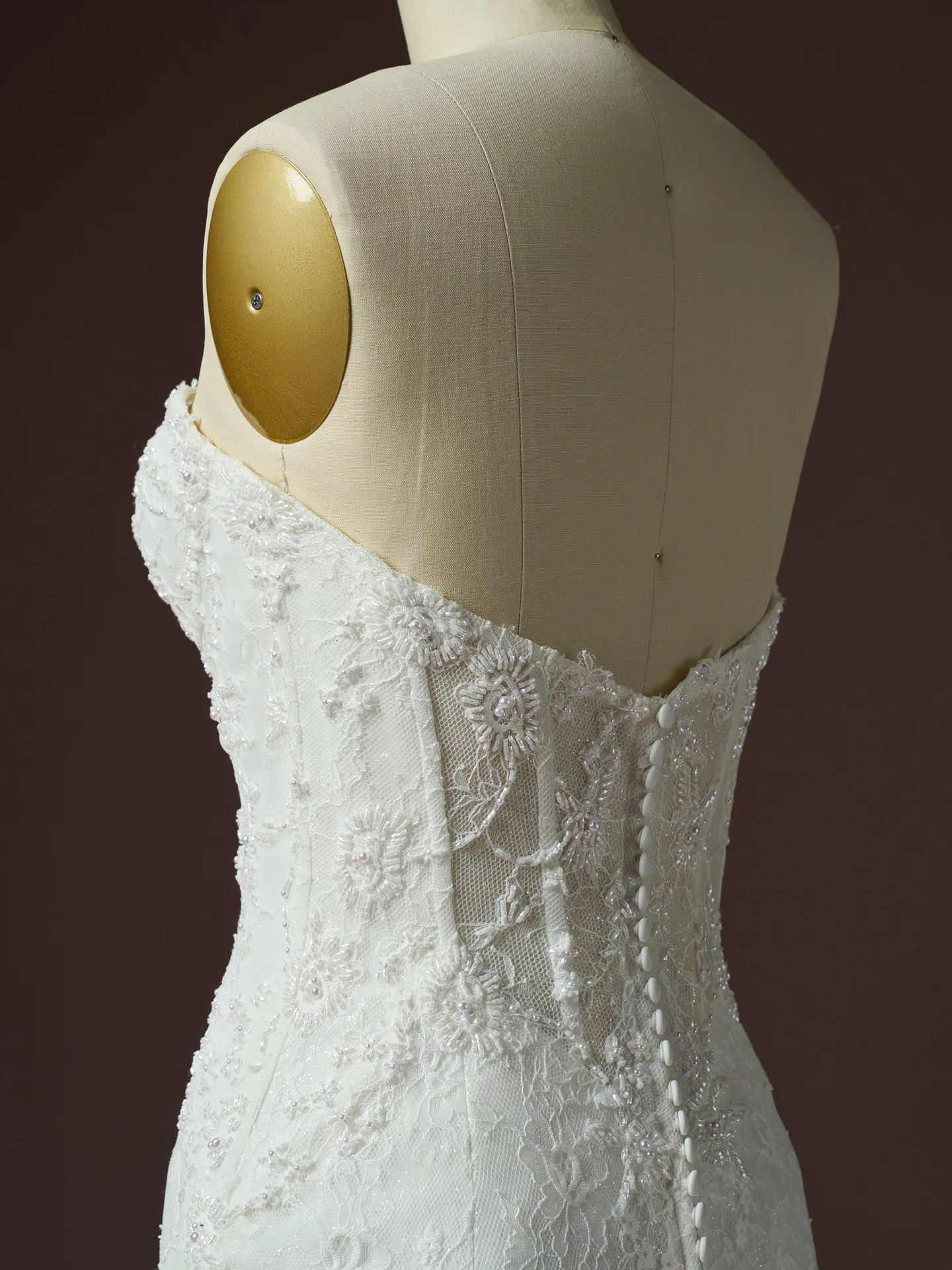 Bellevue Royale plunging back wedding dress back view.