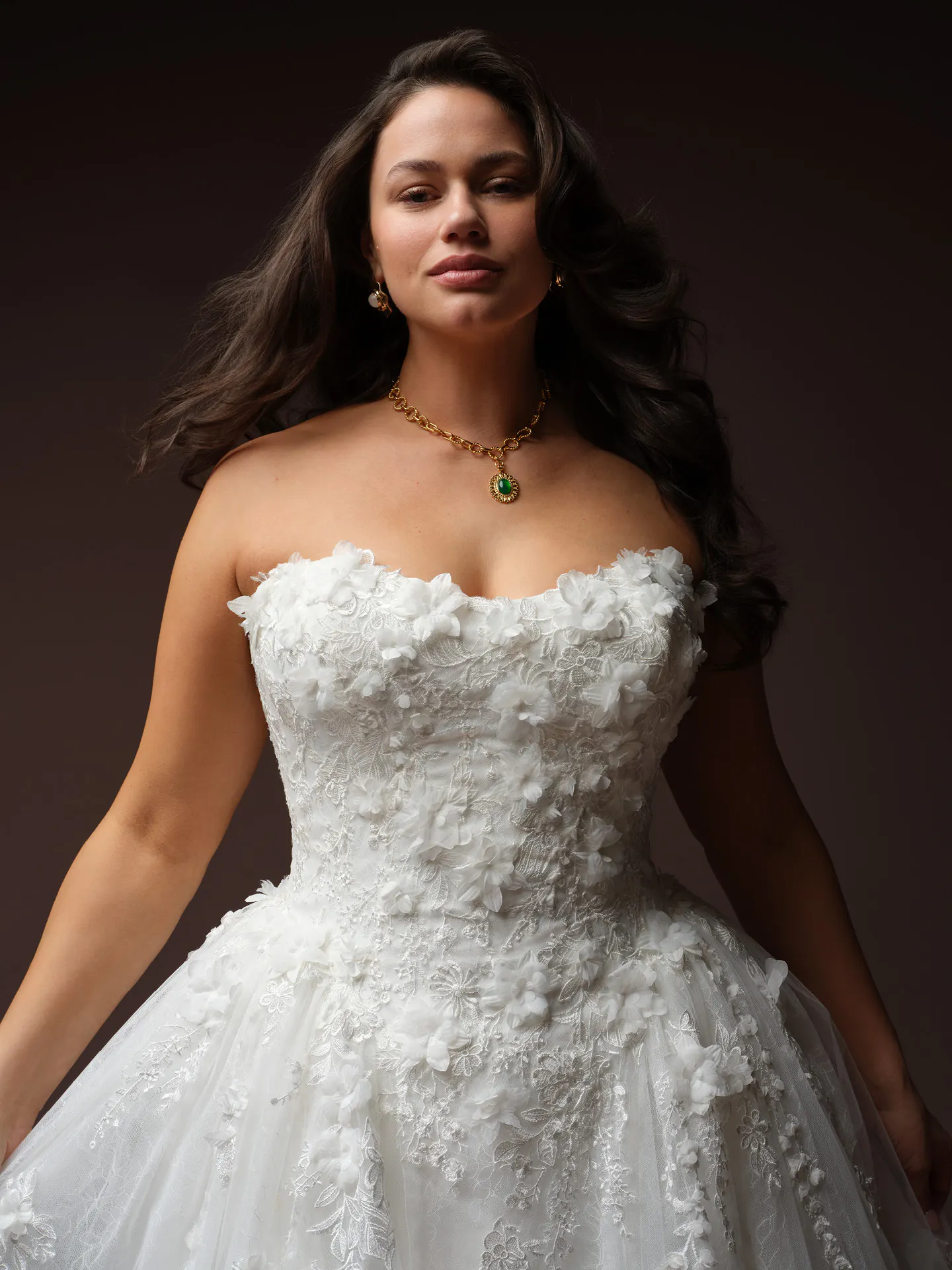 Benton A Line wedding dress with lace detail front view Maggie Sottero.