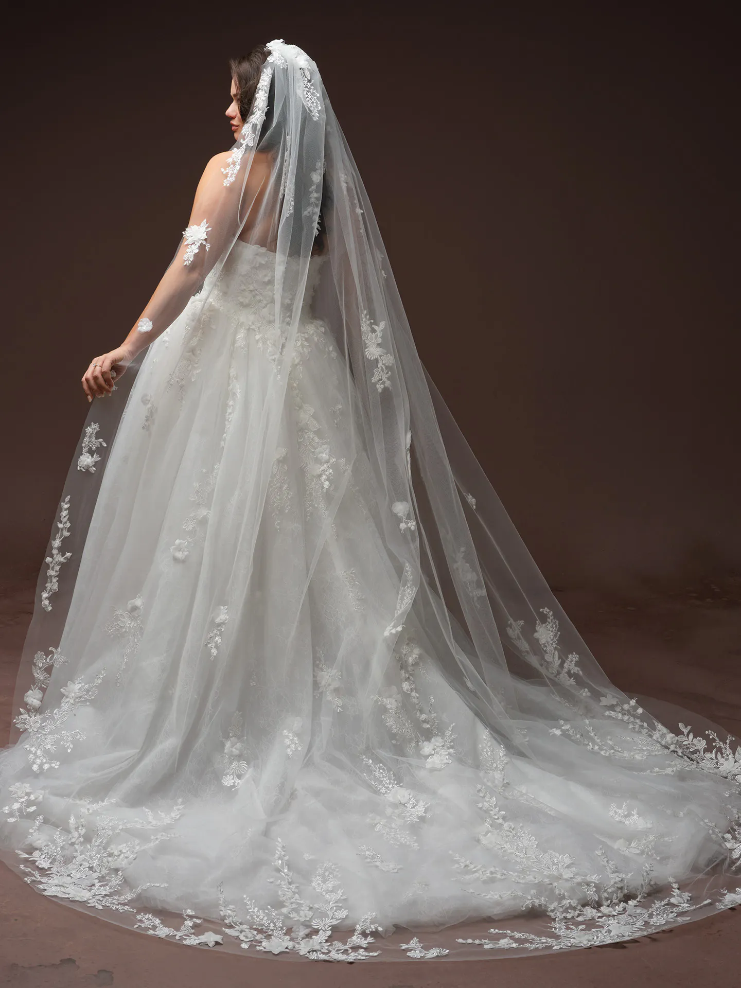 Maggie Sottero Benton A Line back view lace floral details.