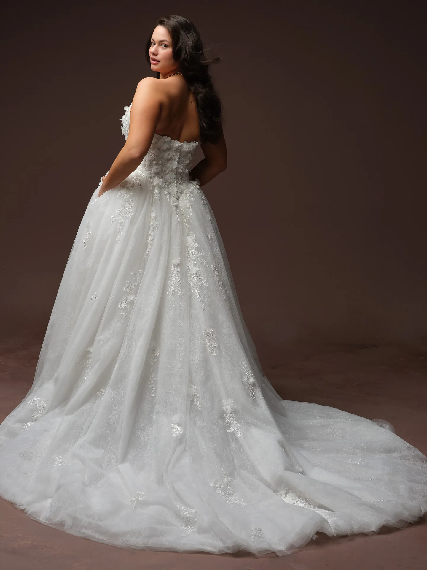 maggie sottero benton back view floral lace A-line wedding dress.