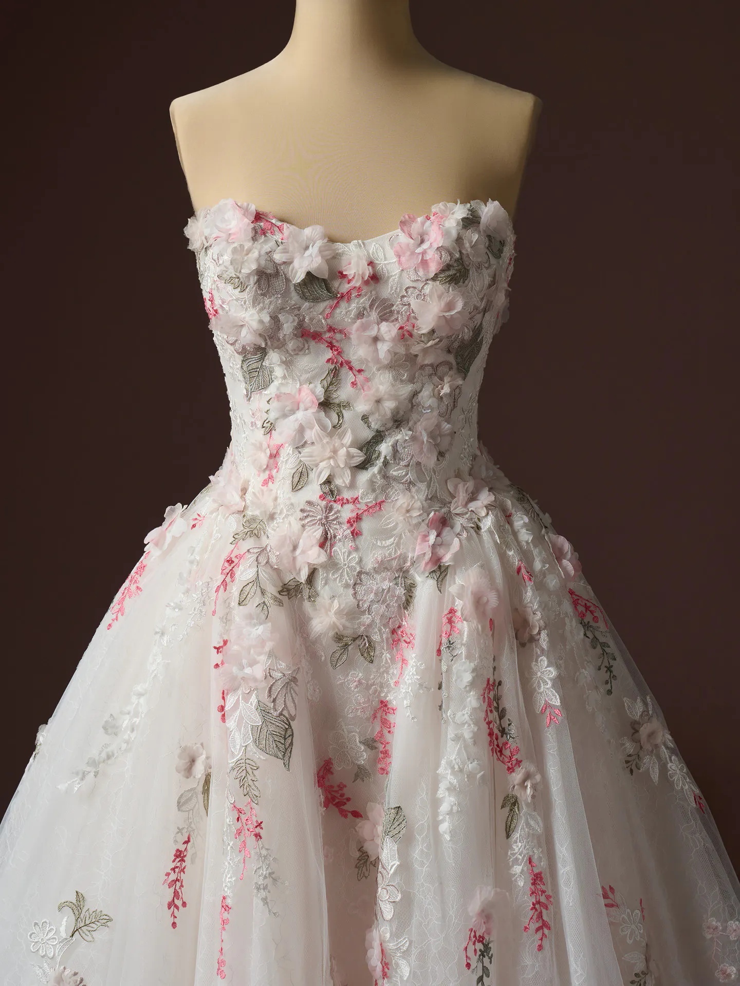 Benton Floral Lace A Line front view with 3D floral details Maggie Sottero.