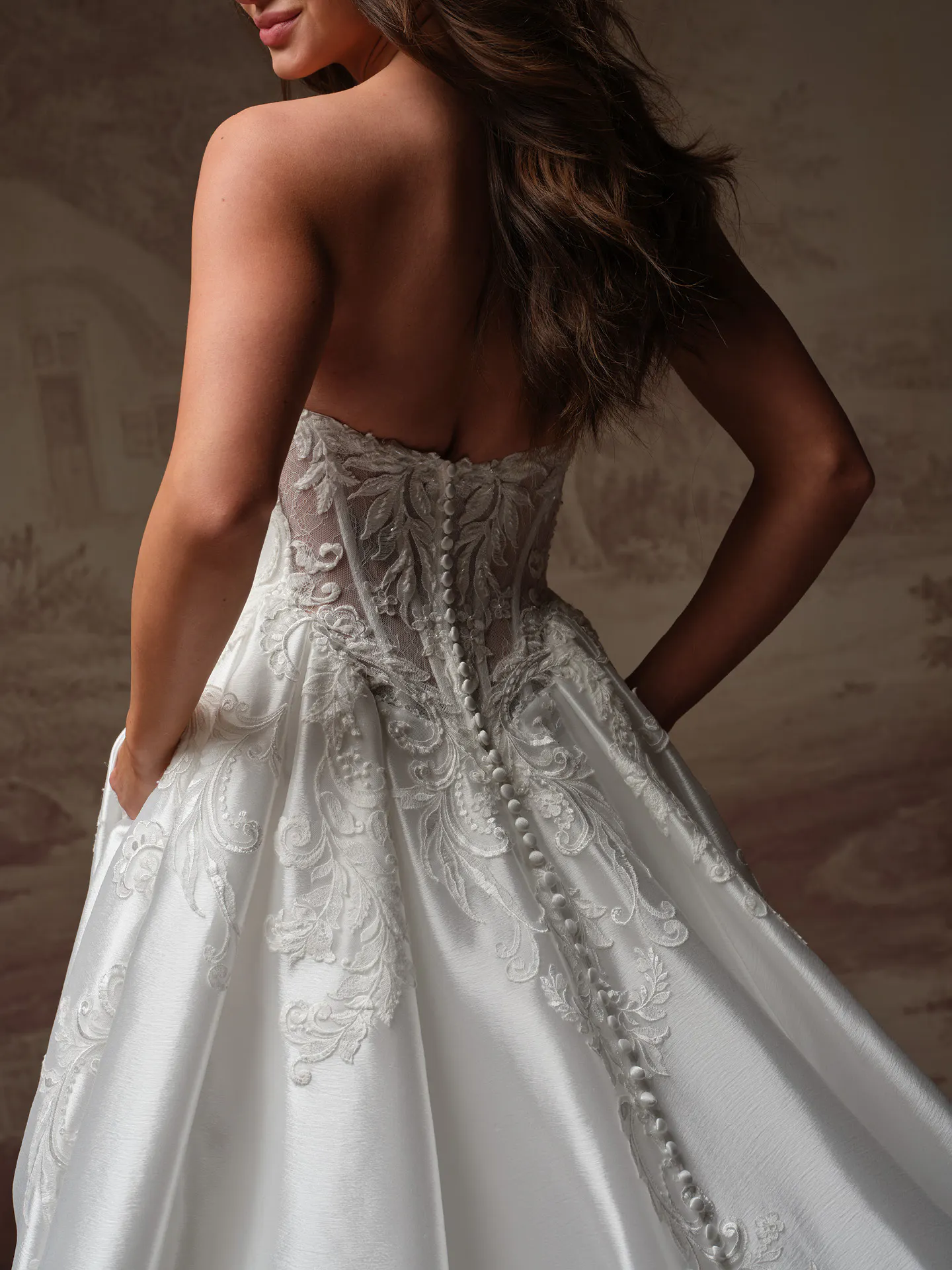 Maggie Sottero Dahlia strapless lace back view.