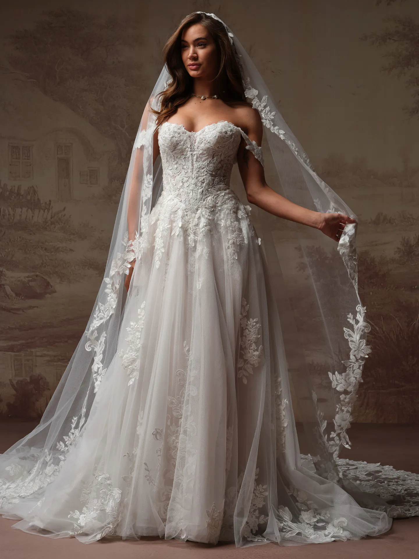 maggie sottero a line dress Kate Beaded 3-D Floral Lace A-Line Wedding | Womens_Outlet