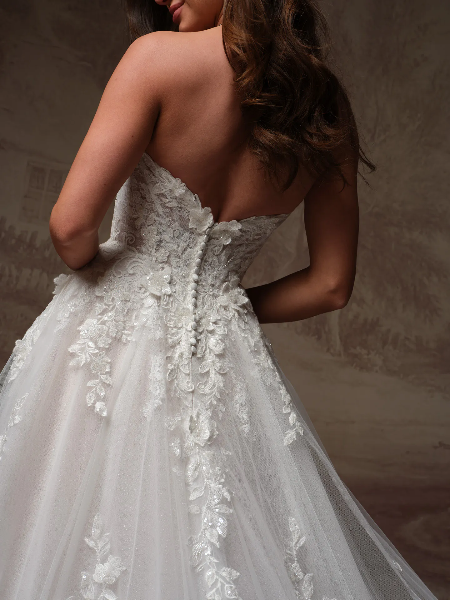 Kate beaded floral lace A-line dress back view Maggie Sottero.