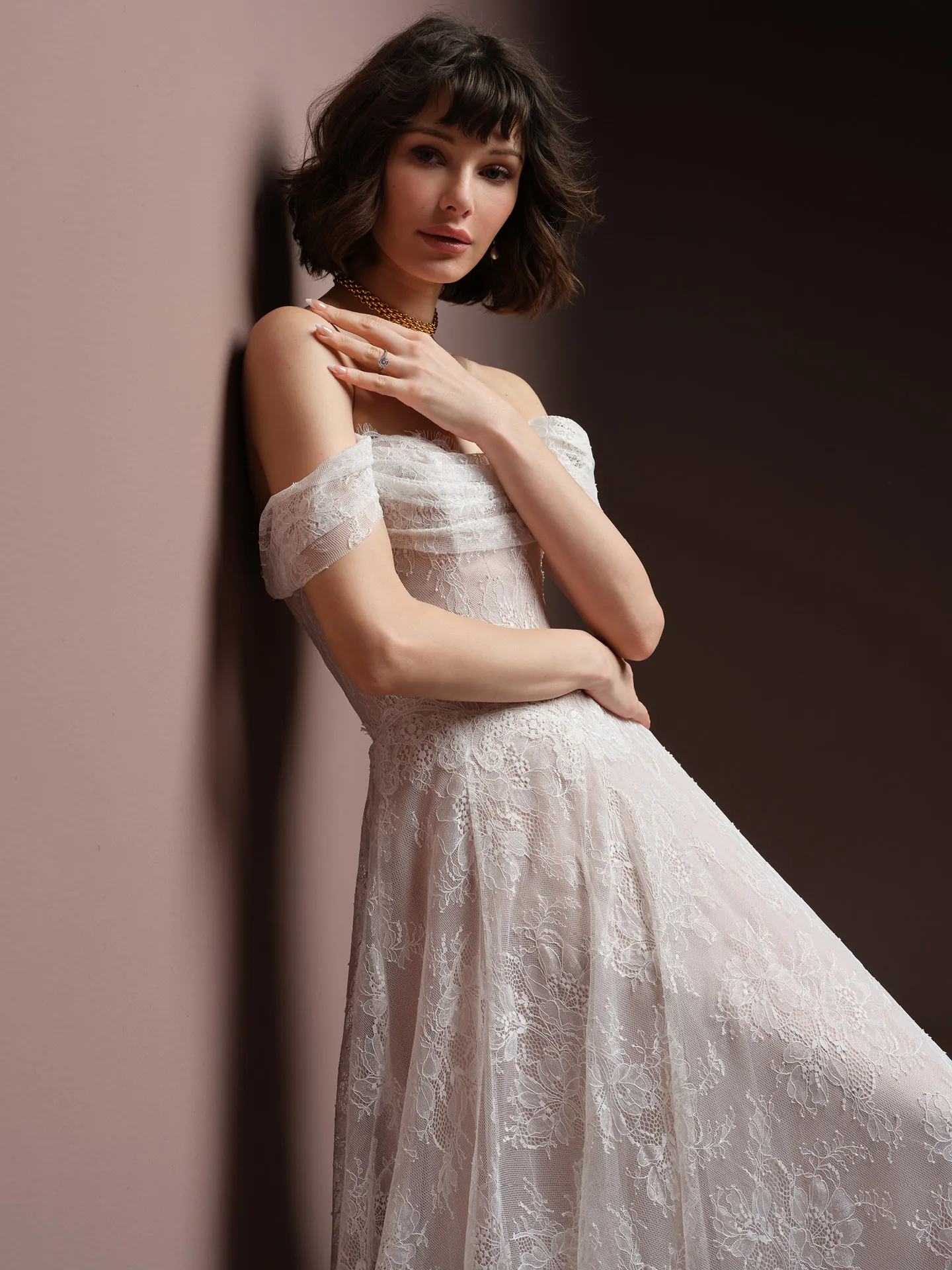 Maelle Chantilly Lace A Line front view Maggie Sottero.