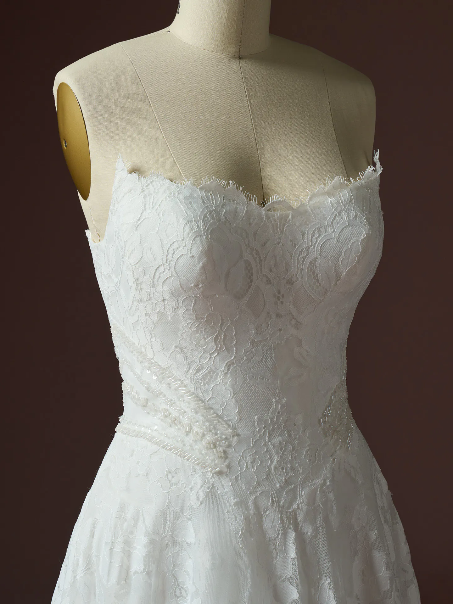 Mischa lace glitter tulle A-line dress bodice detail Maggie Sottero.