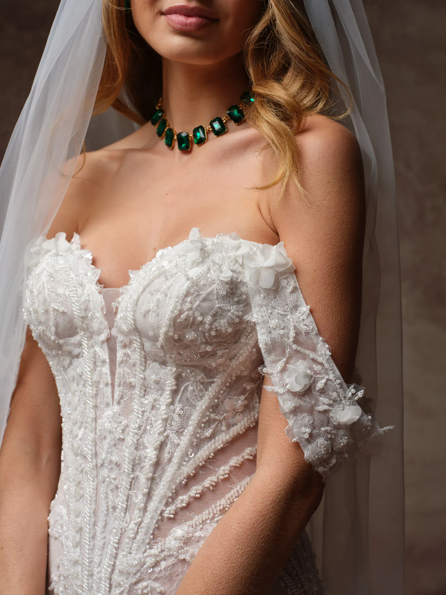 Stasia beaded lace sweetheart dress front view, Maggie Sottero.