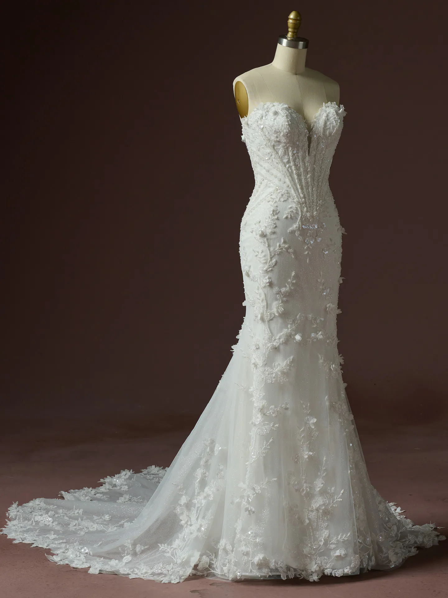 Maggie Sottero Stasia beaded lace sweetheart wedding dress front view.