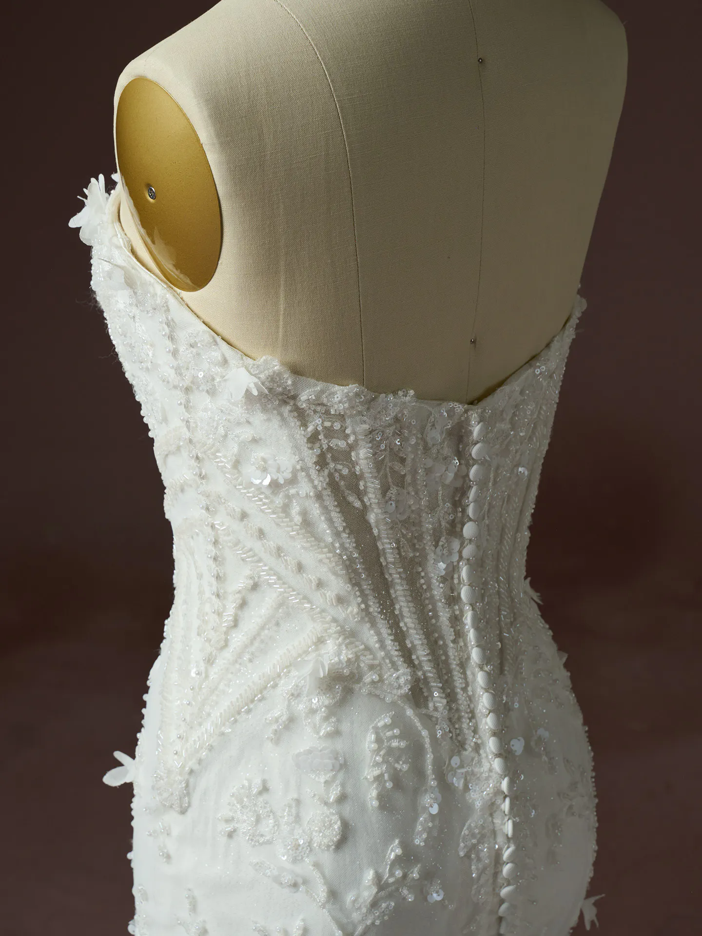 Stasia beaded lace sweetheart dress on mannequin side view Maggie Sottero.