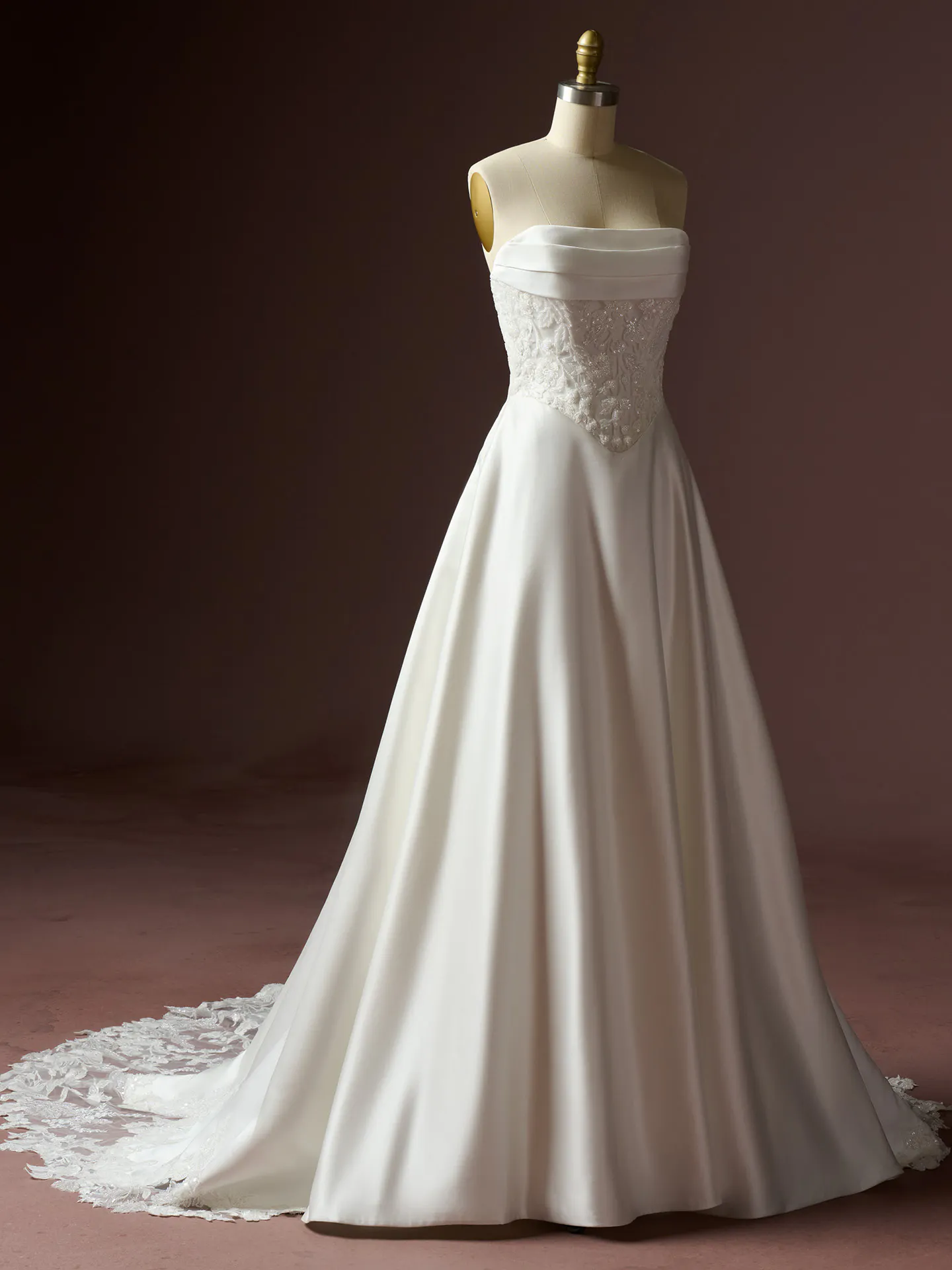 Wisteria lace bodice basque waist wedding dress front view Maggie Sottero.