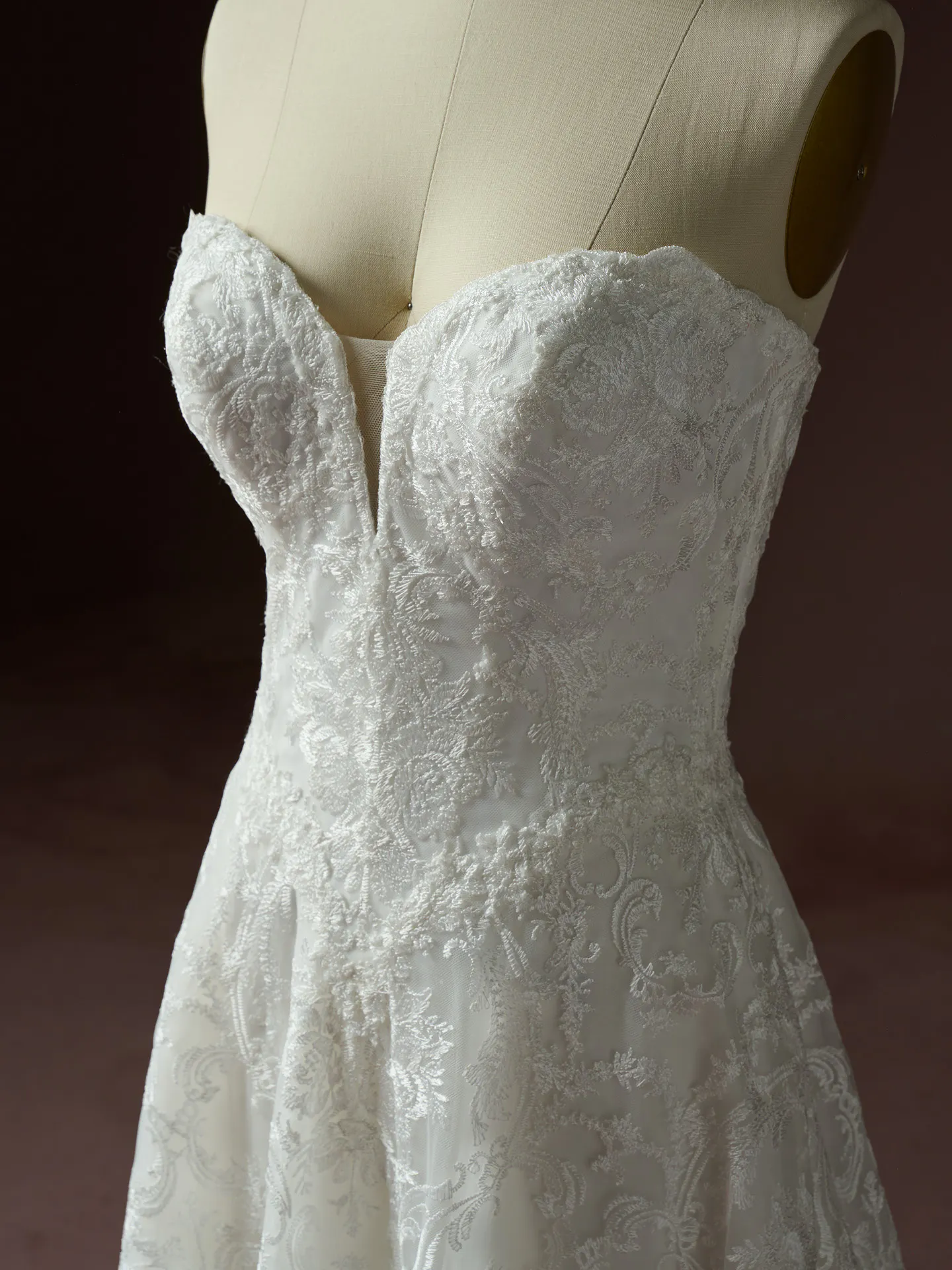 Maggie Sottero Zahia lace wedding dress front view.