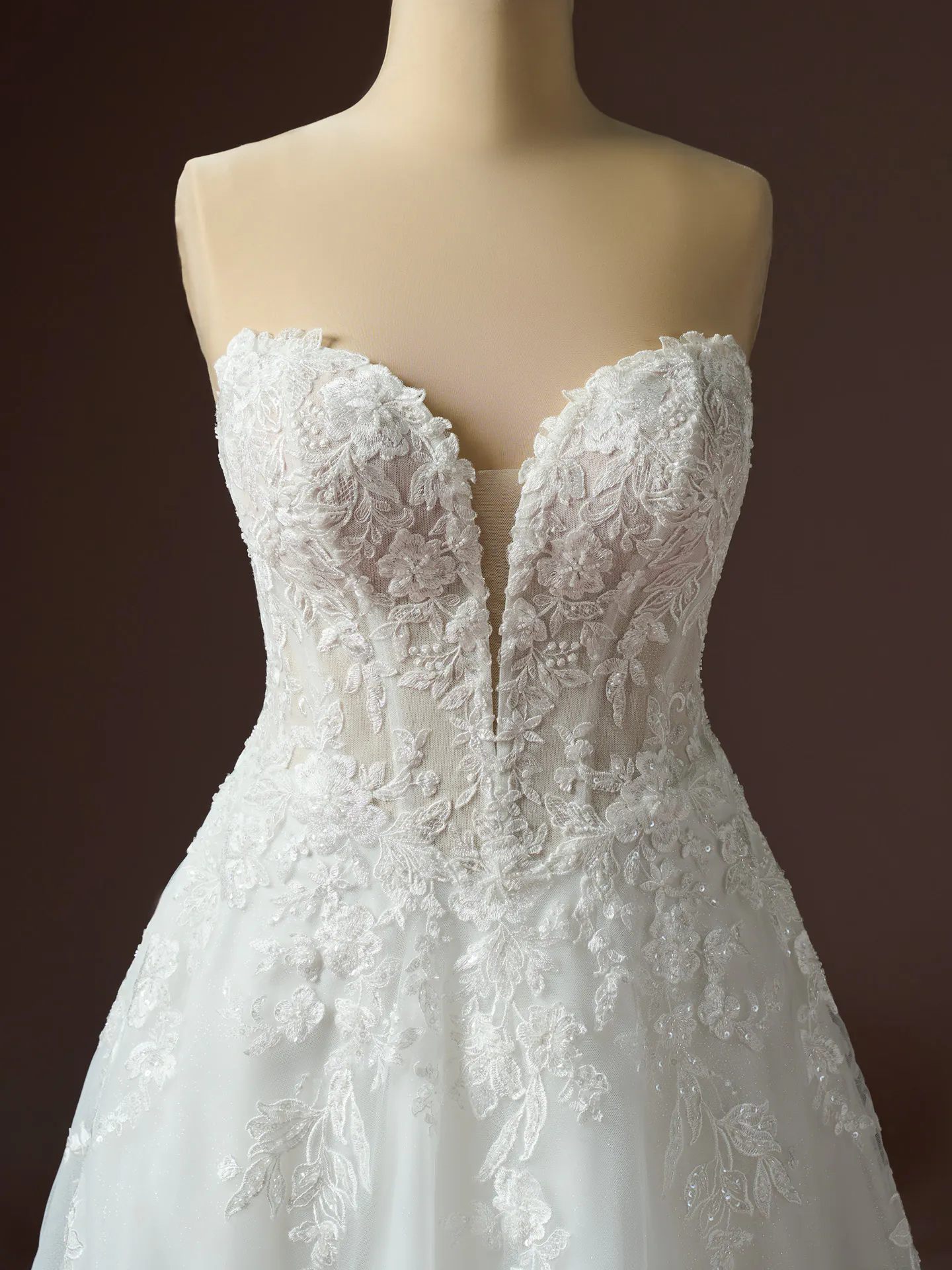 Rebecca Ingram Bernadine, front view beaded lace sparkle tulle wedding dress.