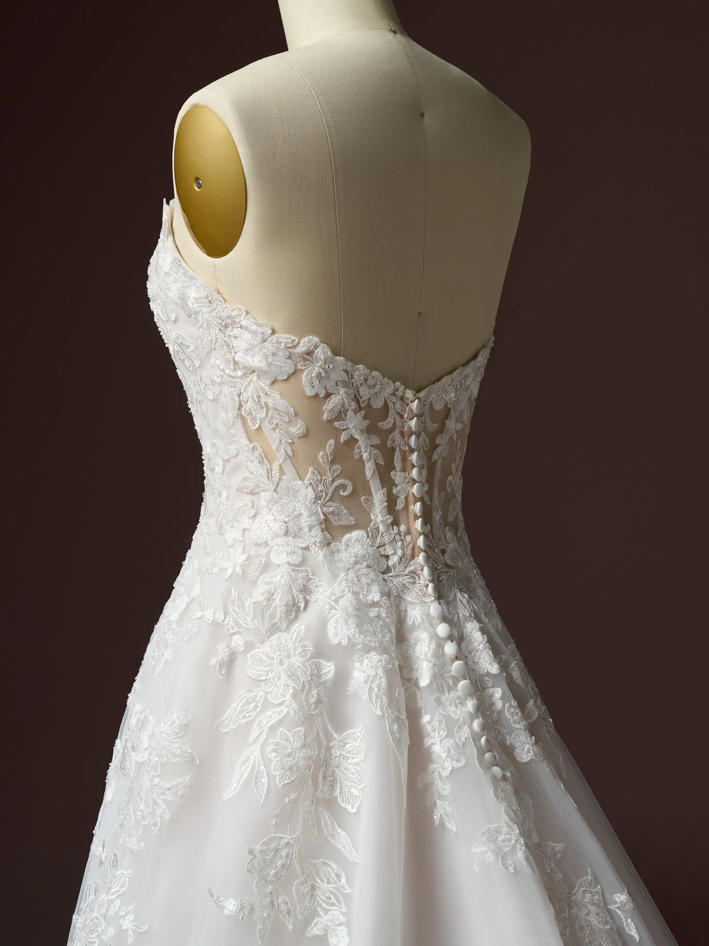 Rebecca Ingram Bernadine, back view lace tulle wedding dress.